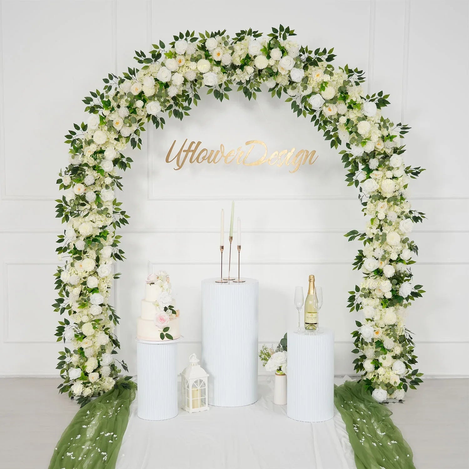 Uflower White Rose Greenery Floral Door Arch Wedding Party Backdrop Decoration SET80199 - Uflower
