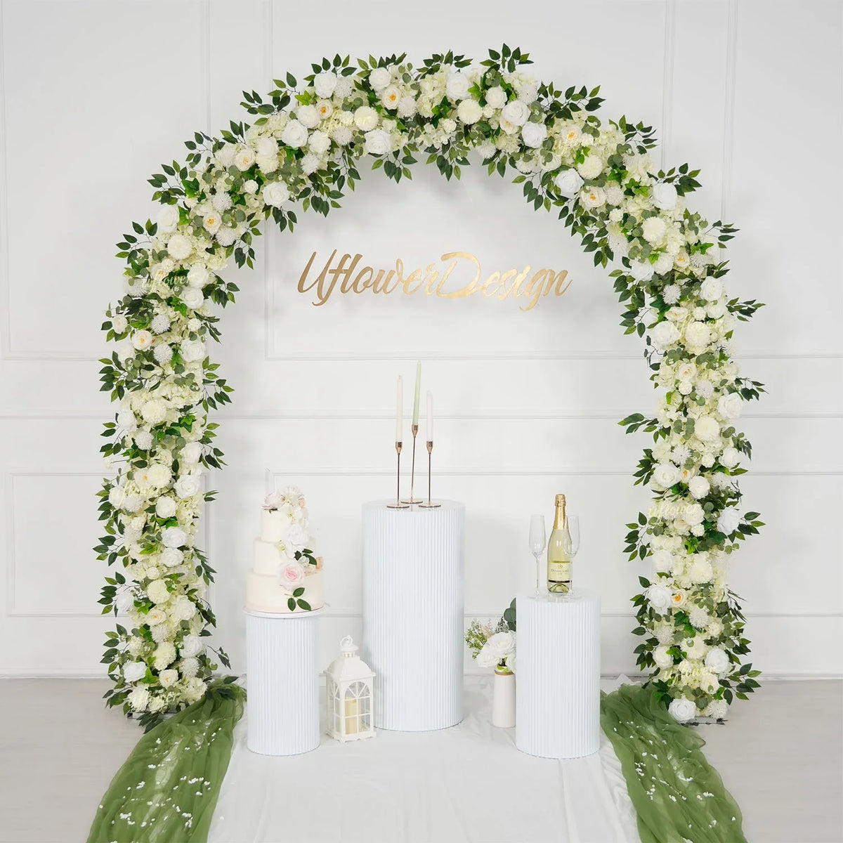 Uflower White Rose Greenery Floral Door Arch Wedding Party Backdrop Decoration SET80199 - Uflower