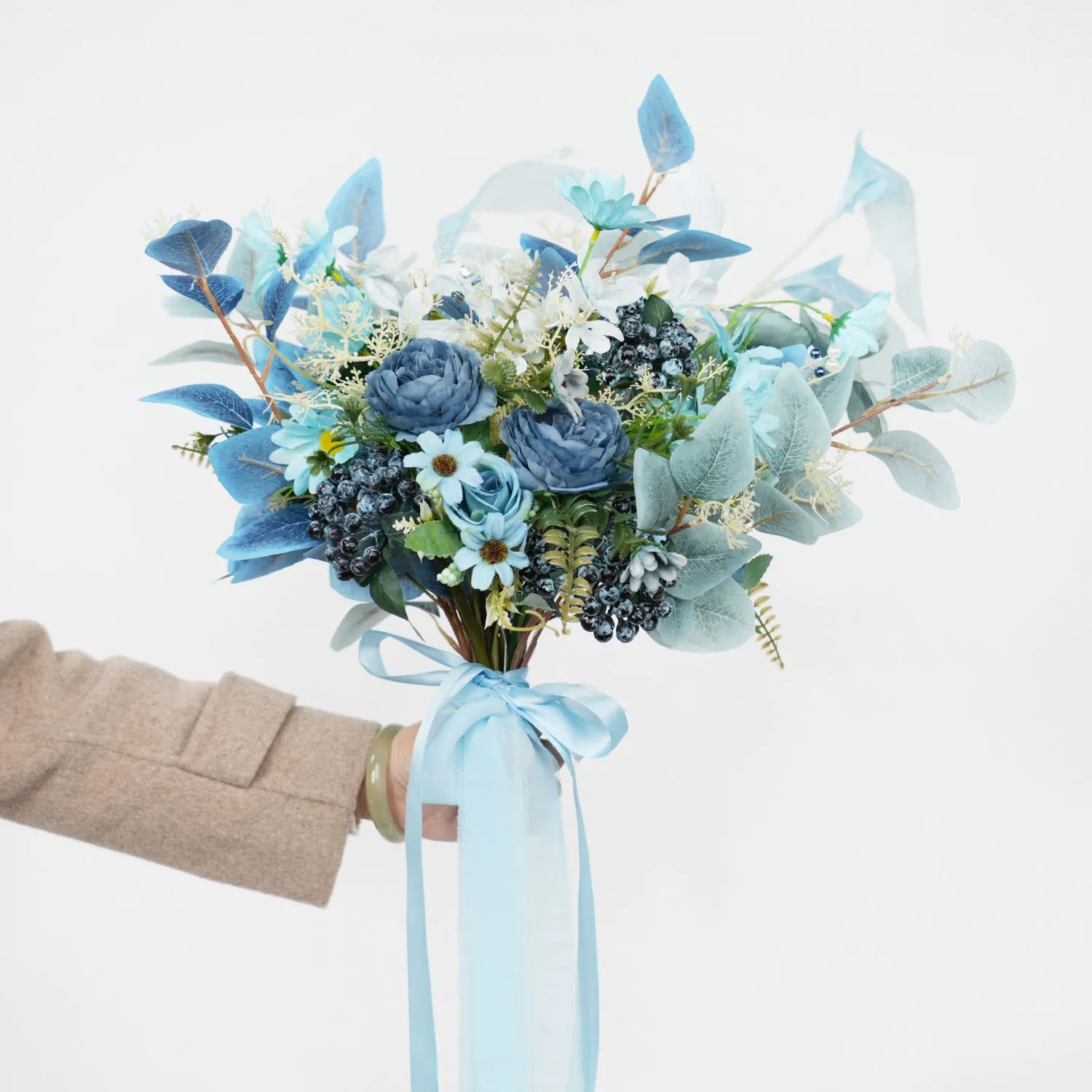 Uflower Small Round Bridal Bouquet in Dusty Blue MG80007-01