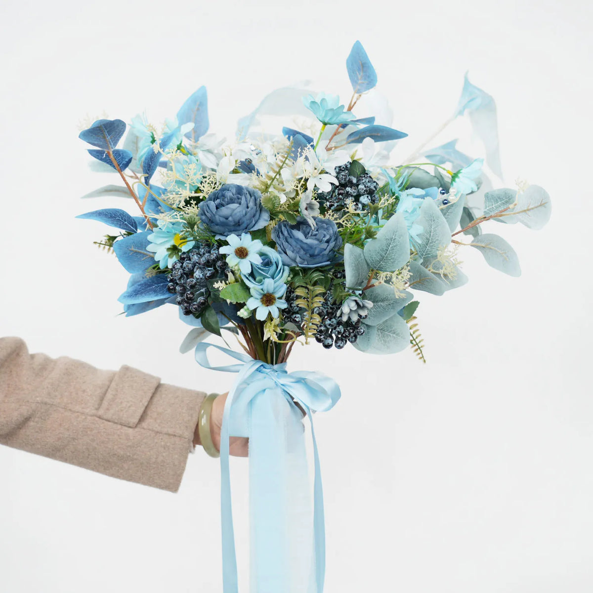 Uflower Small Round Bridal Bouquet in Dusty Blue MG80007-01