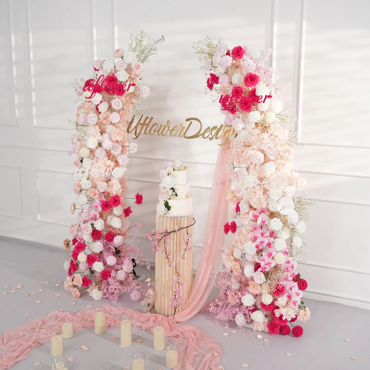 Uflower Pink White Floral Horn Arch Wedding Party Backdrop Decor SET80103-01 - Uflower