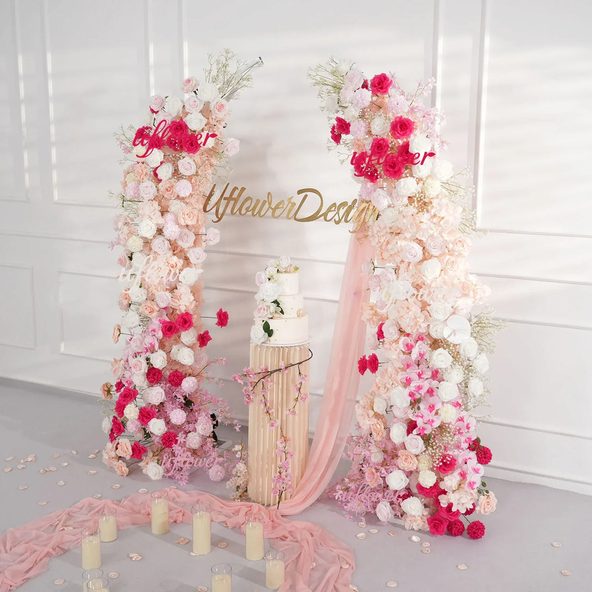 Uflower Pink White Floral Horn Arch Wedding Party Backdrop Decor SET80103-01 - Uflower