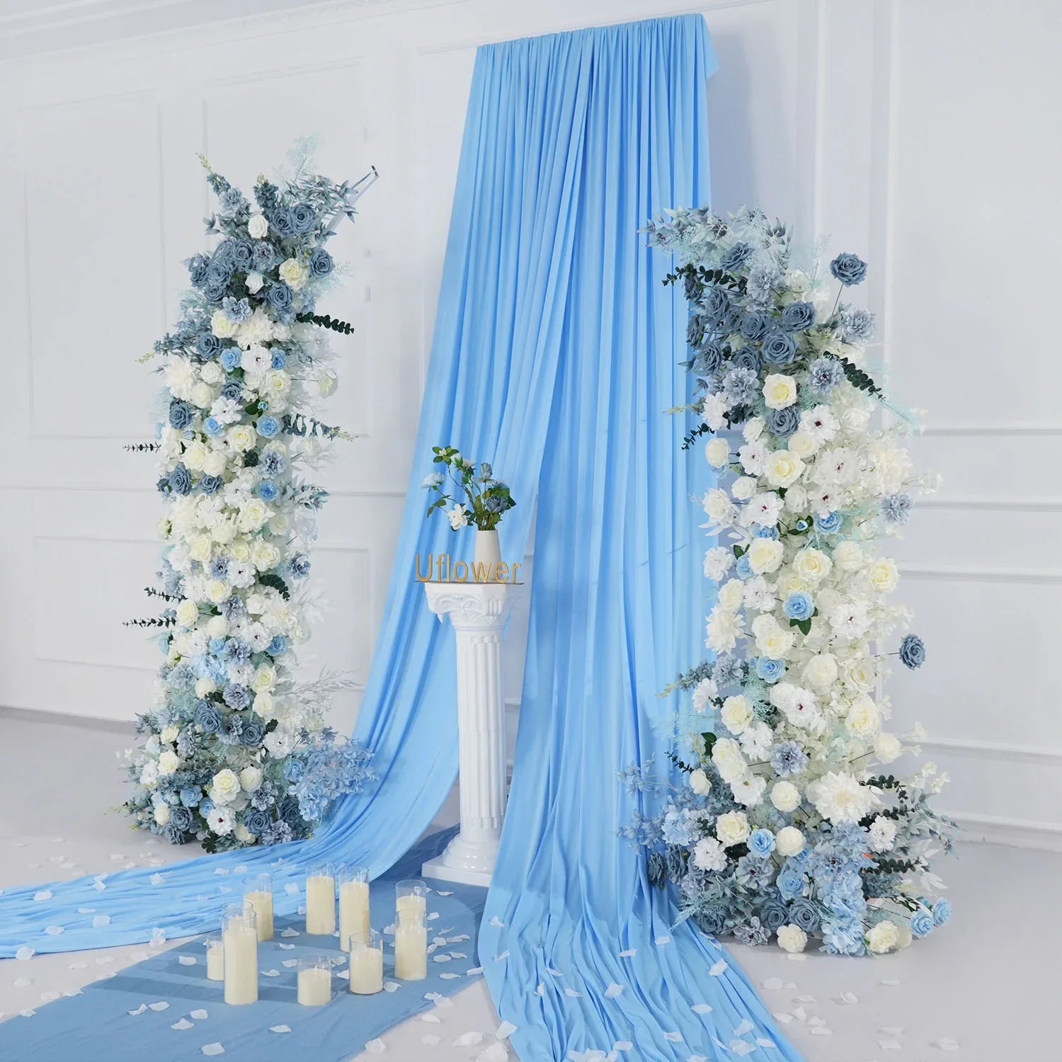 Uflower Blue White Floral Horn Arch Wedding Party Backdrop Decor SET80135 - Uflower