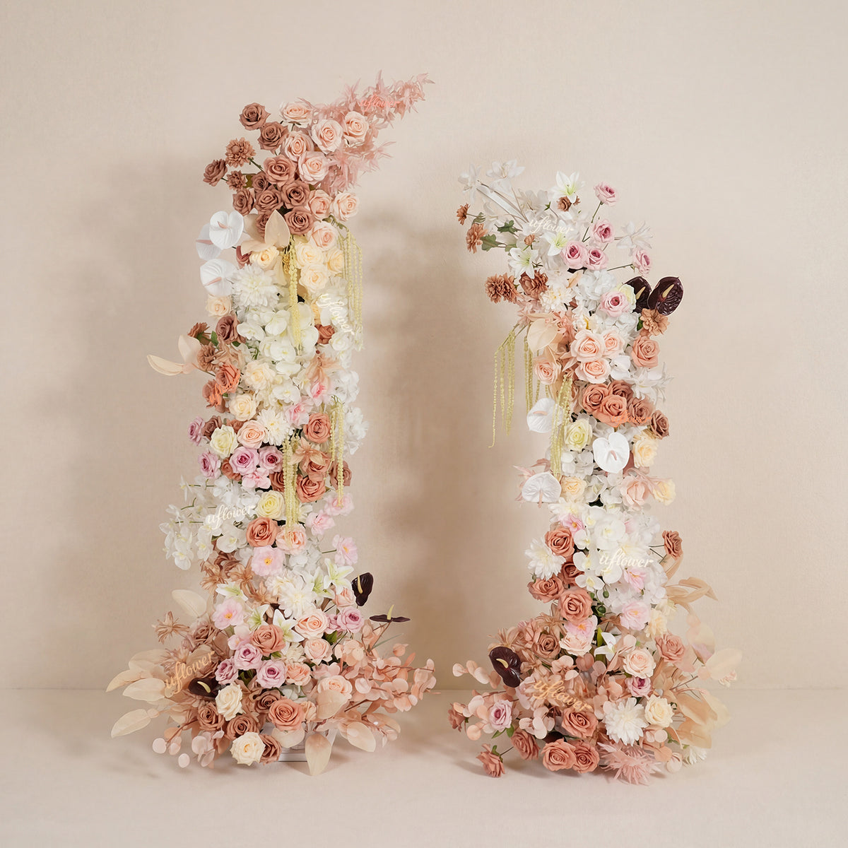 Uflower Terracotta Blush Floral Horn Arch Wedding Backdrop Props SET80222-01