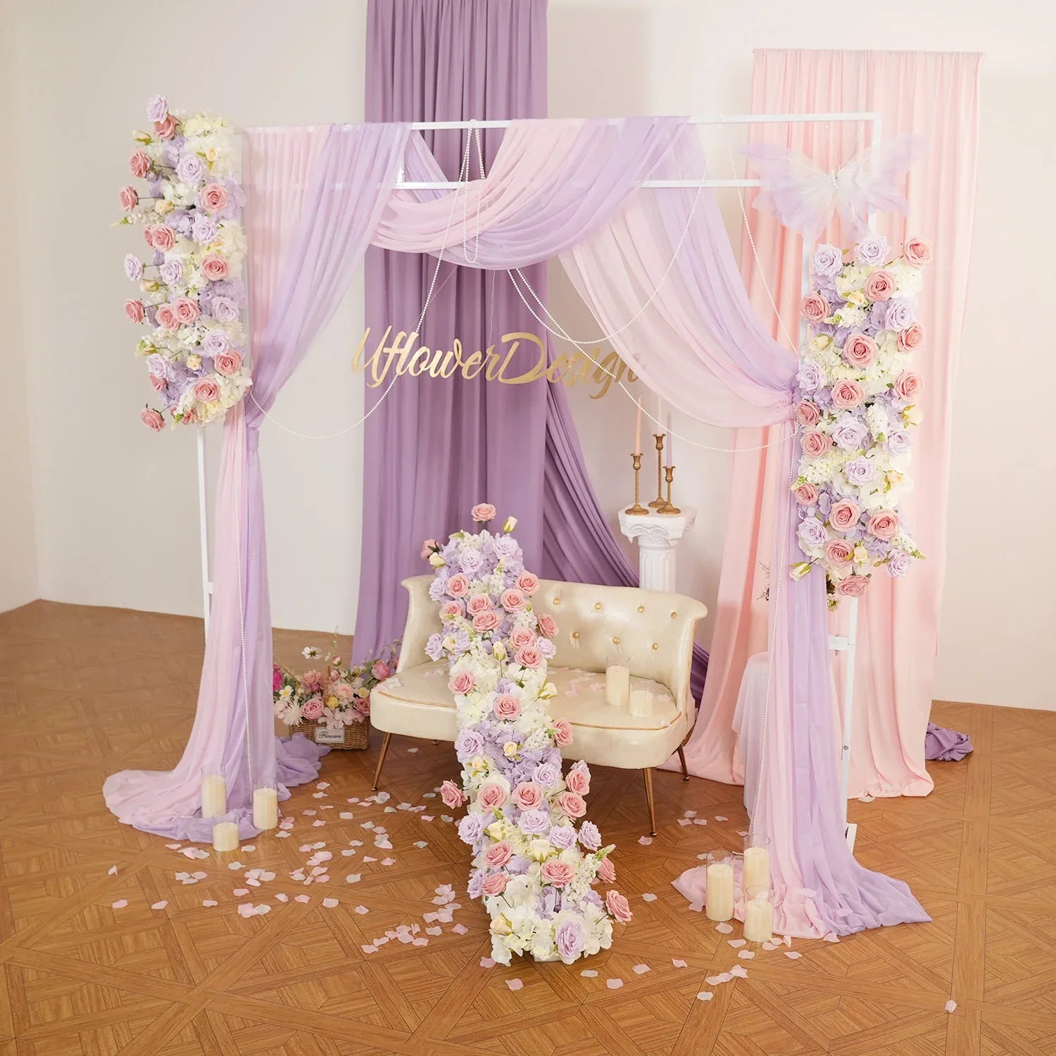Uflower Purple Pink Floral Arrangement Wedding Arch Backdrop Party Flower Row Decor SET80197 - Uflower