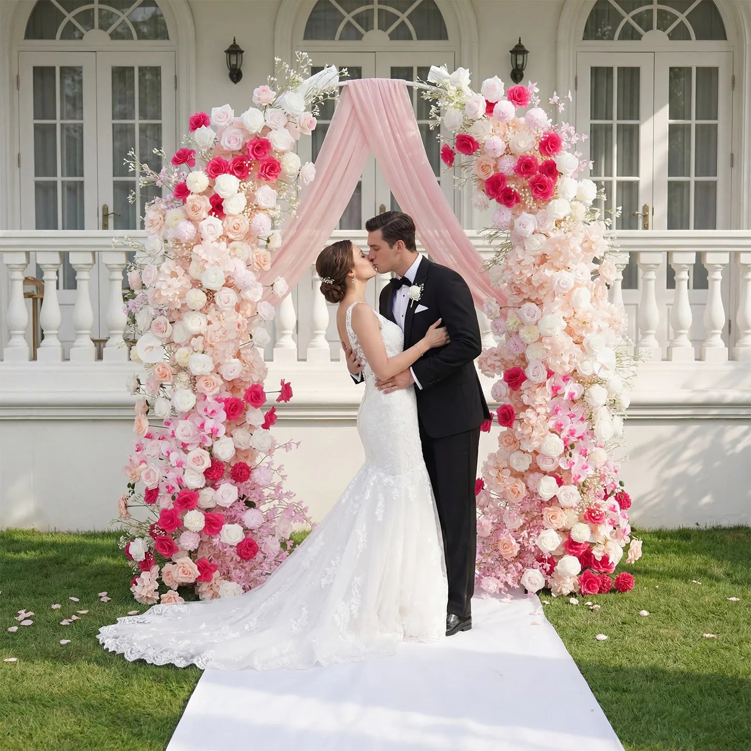 Uflower Pink White Floral Horn Arch Wedding Party Backdrop Decor SET80103-01