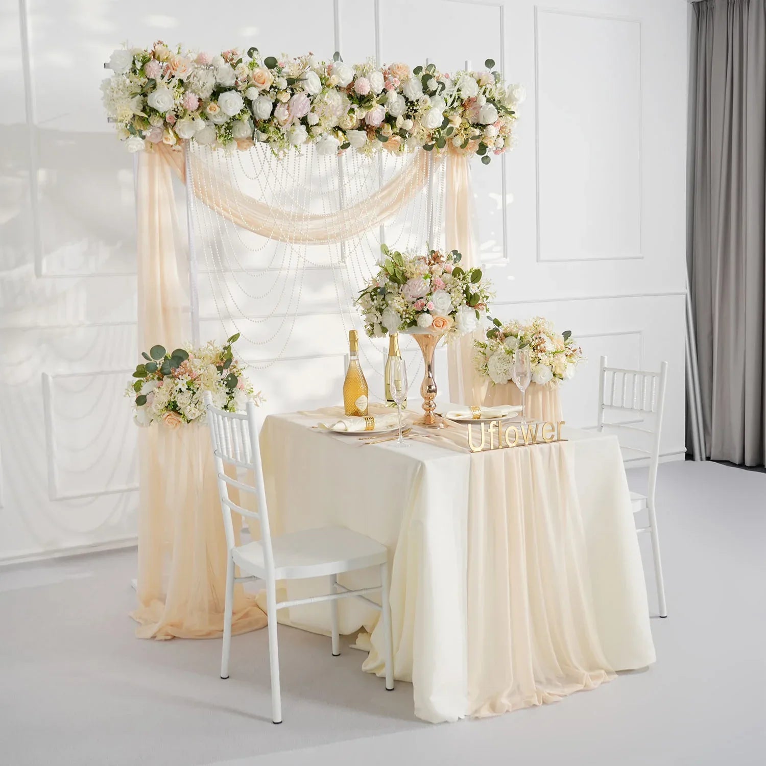 Artificial Champagne Pink White Rose Flower Arrangement Wedding Backdrop Decor Props SET80145 - Uflower