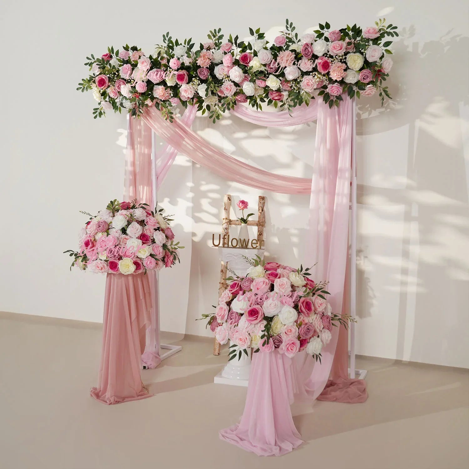 Artificial Pink Rose Flower Arrangement Wedding Backdrop Decor Props SET80142 - Uflower