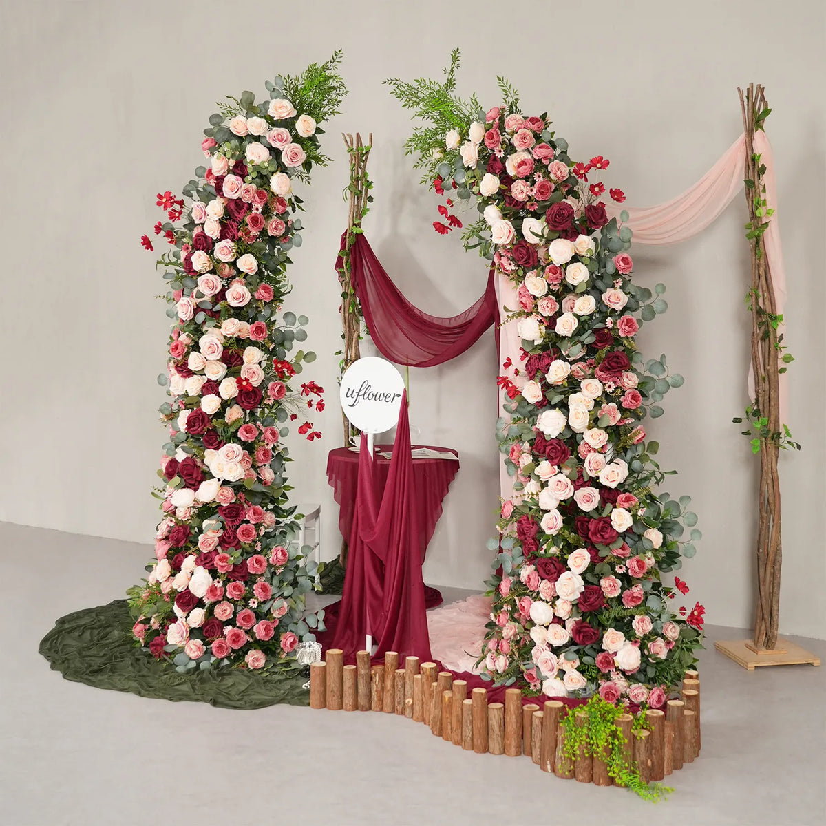 Uflower Rose Rouge Rose Fleur Corne Arche De Mariage Fête Fond Décor SET80229