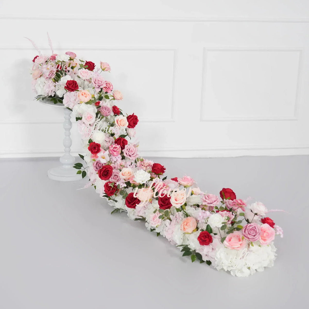 Uflower Pink White Rose Table Runner Sofa Floral Wedding Backdrop Decor SET80137 - Uflower