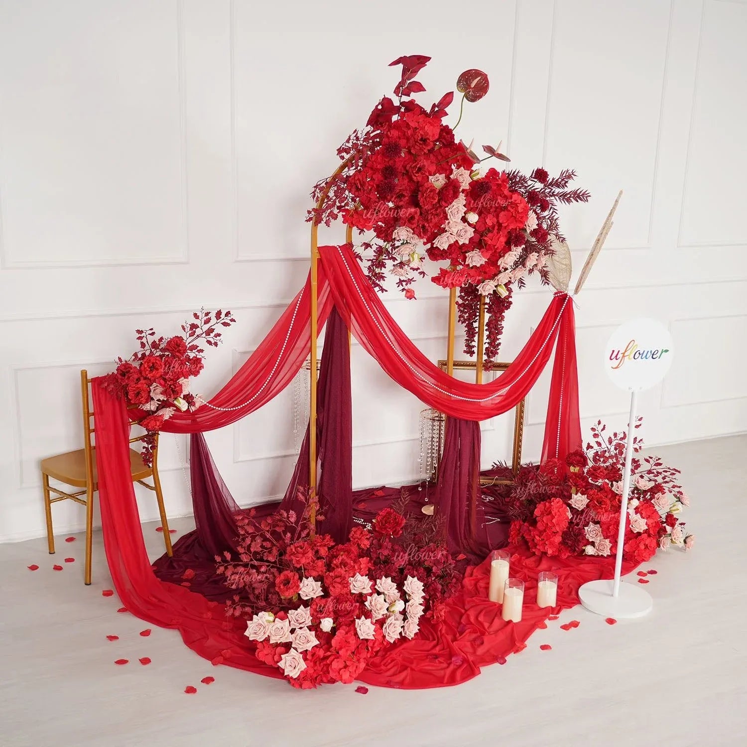 Uflower Red Floral Arrangement Wedding Backdrop Floral Props SET80164-01 - Uflower