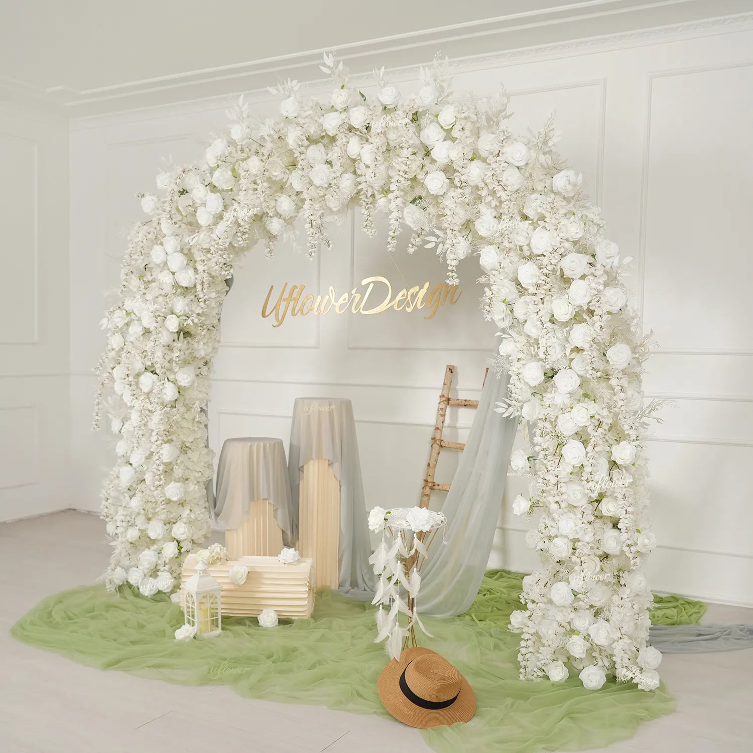 Uflower White Floral Door Arch Wedding Party Backdrop Decoration SET80230
