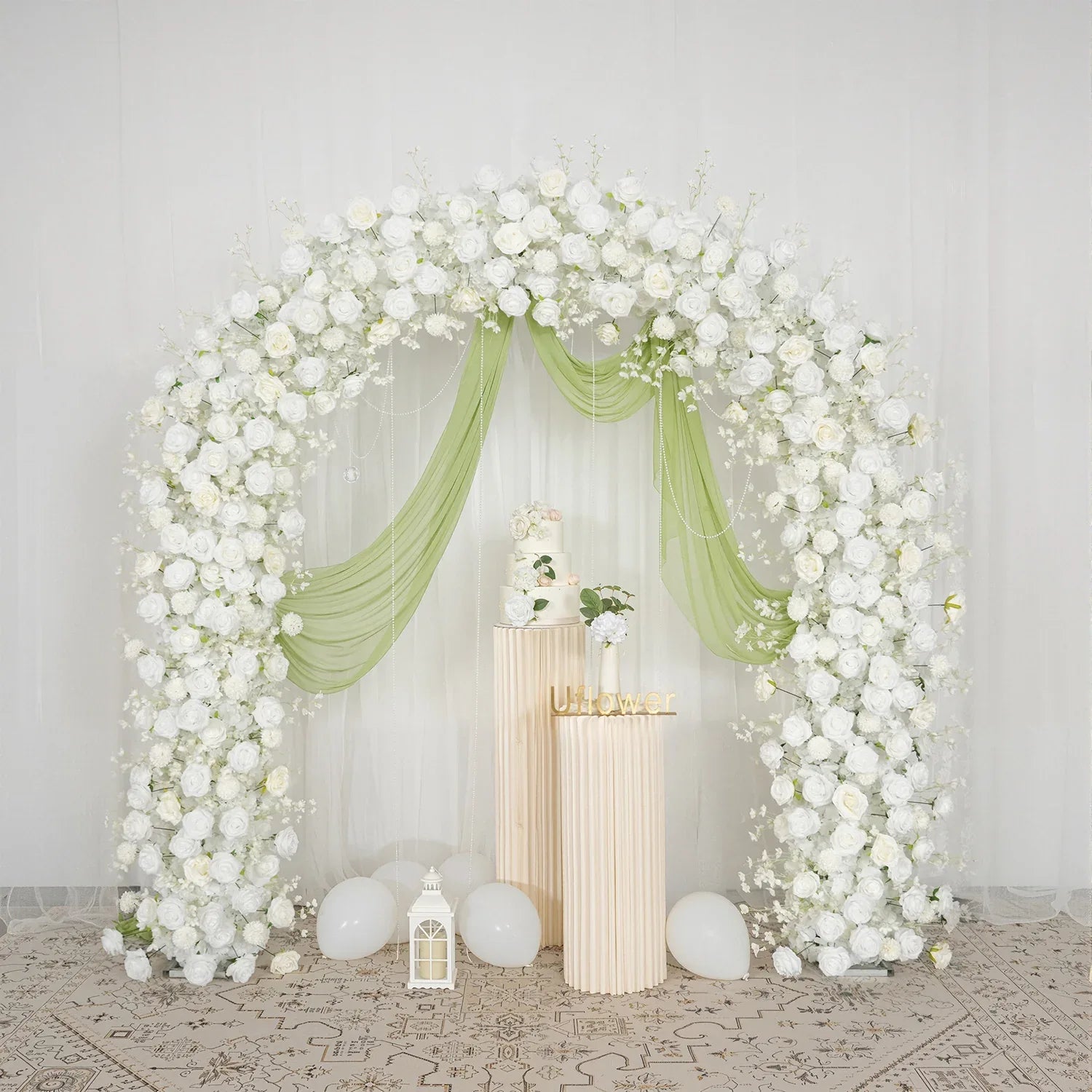 Uflower White Rose Floral Door Arch Wedding Party Backdrop Decoration SET80124 - Uflower