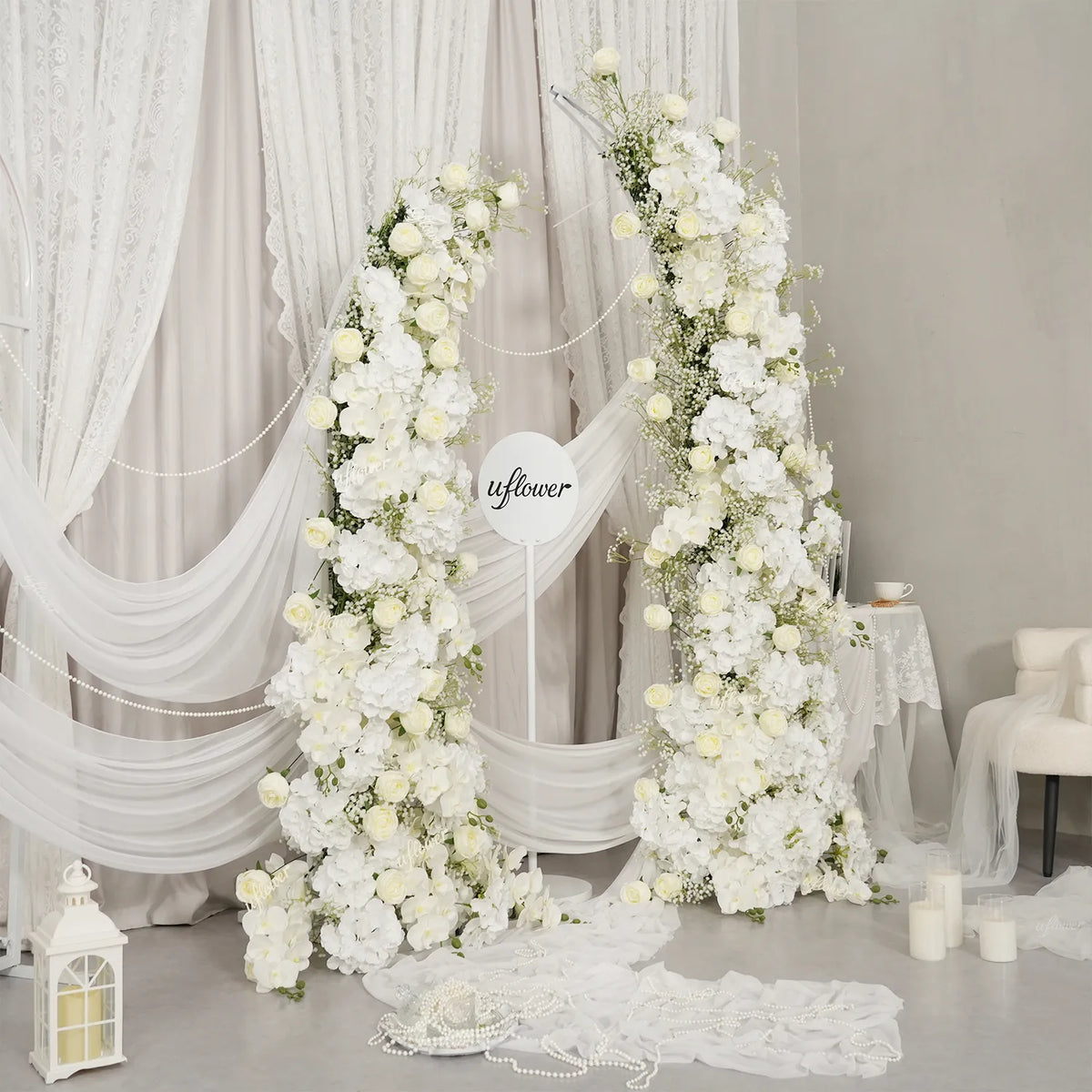 Uflower Gypsophile Blanc Arche Florale Corne Décoration de Toile de Fond pour Fête de Mariage SET80231