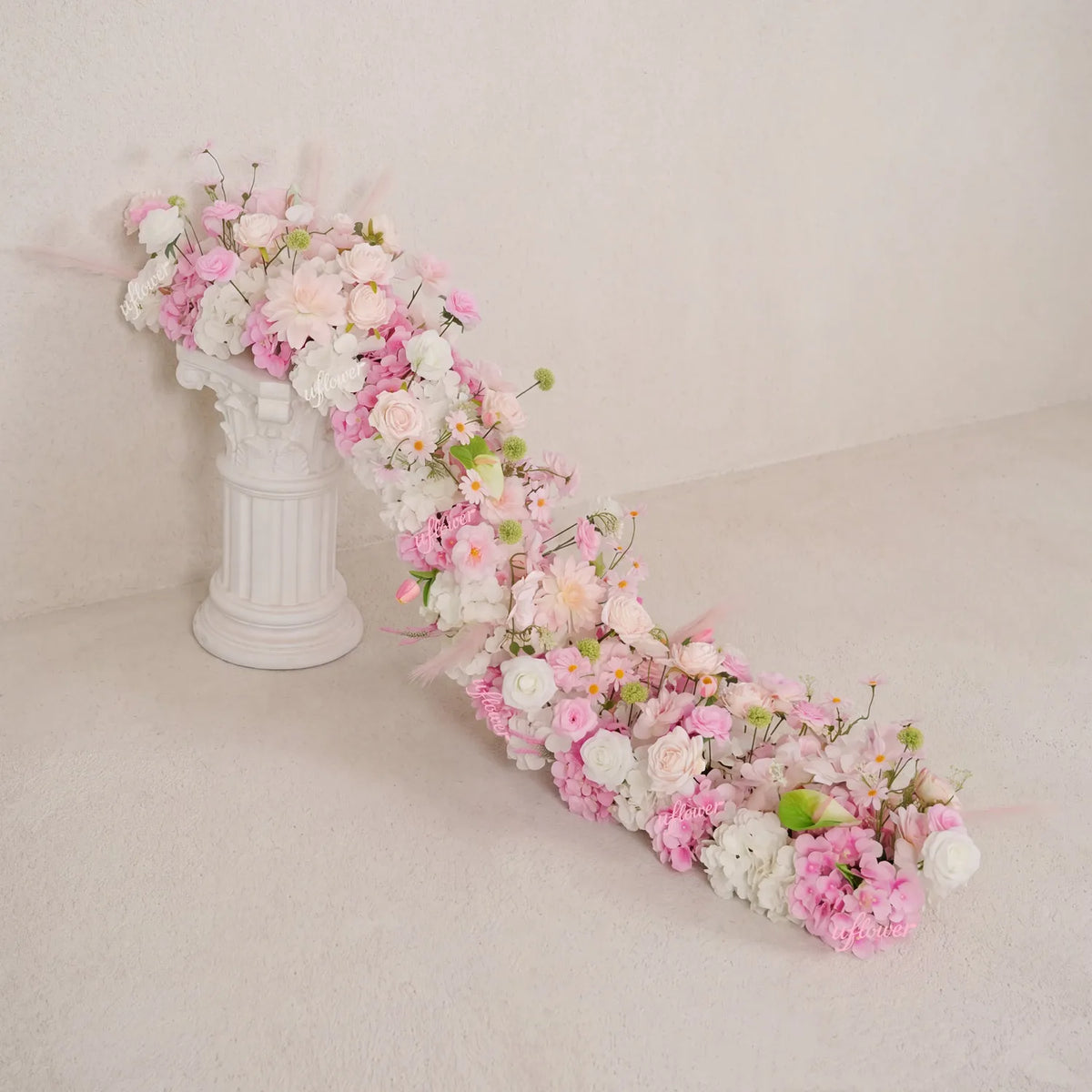 Chemin de table Uflower rose clair avec motifs floraux pour mariage et fête, décor MC80311-01