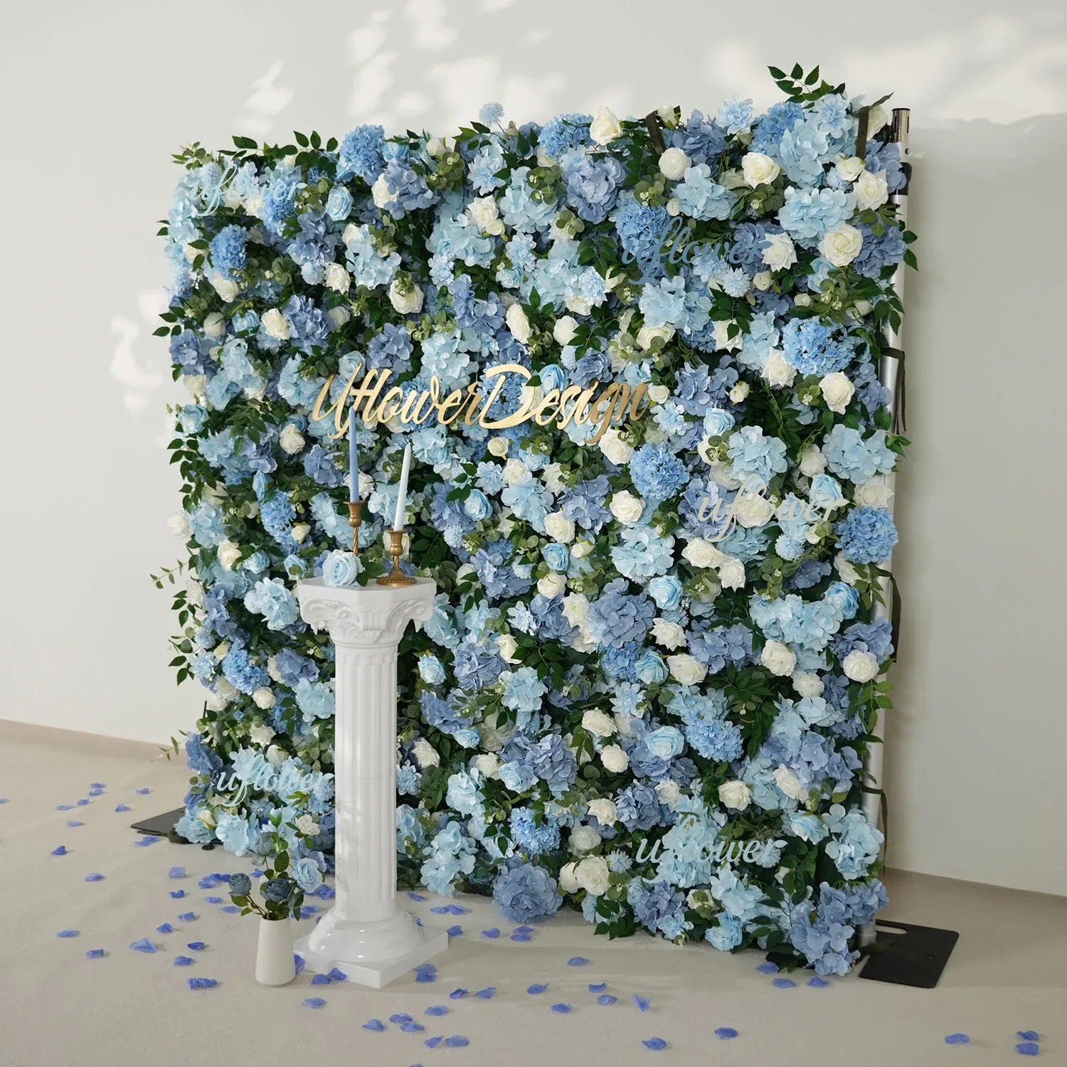 Uflower Blue White Flower Wall Floral Backdrop Wedding Party Proposal Decor SET80144 - Uflower