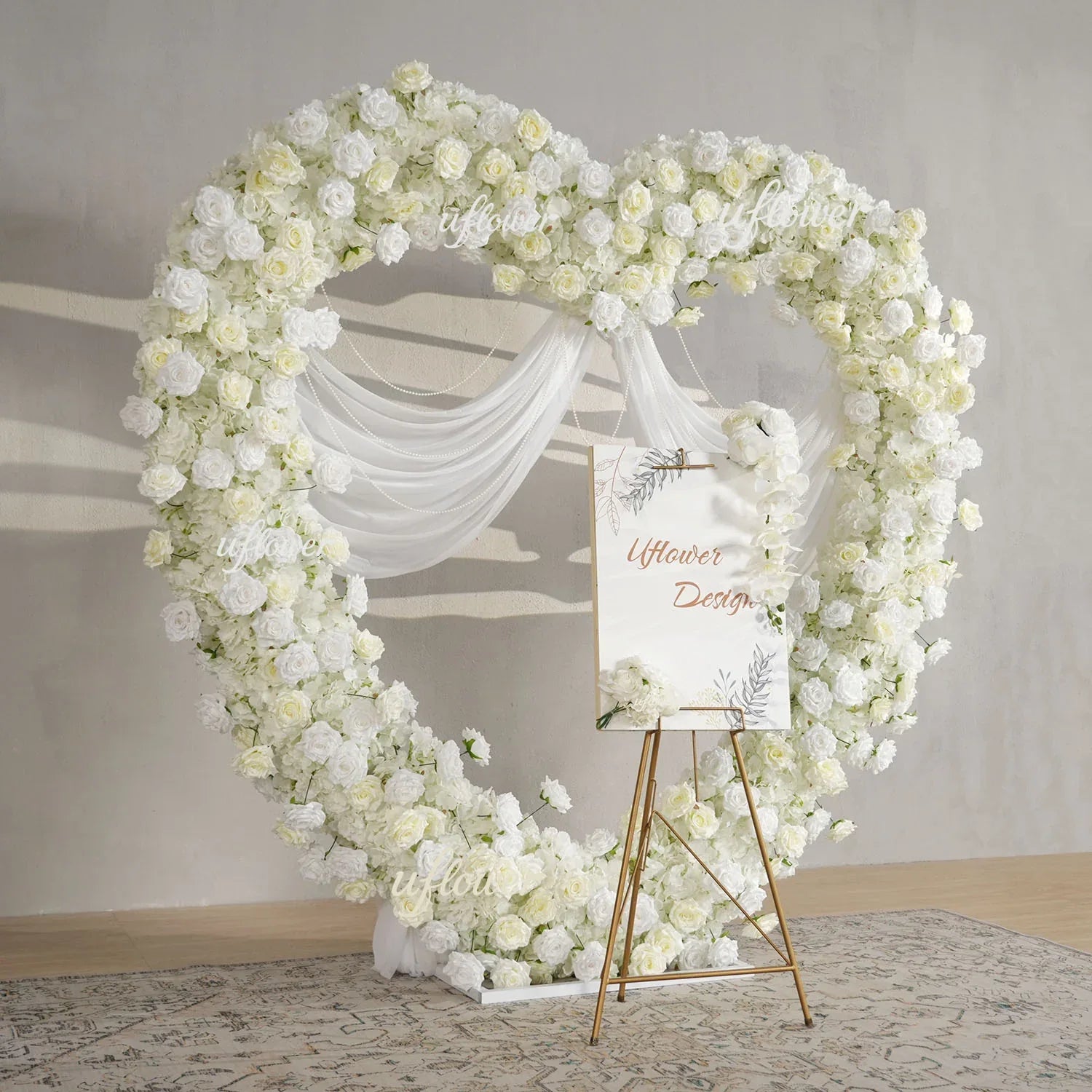 Uflower 2m*2m White Rose Heart-Shaped Arch Wedding Decor MC80015