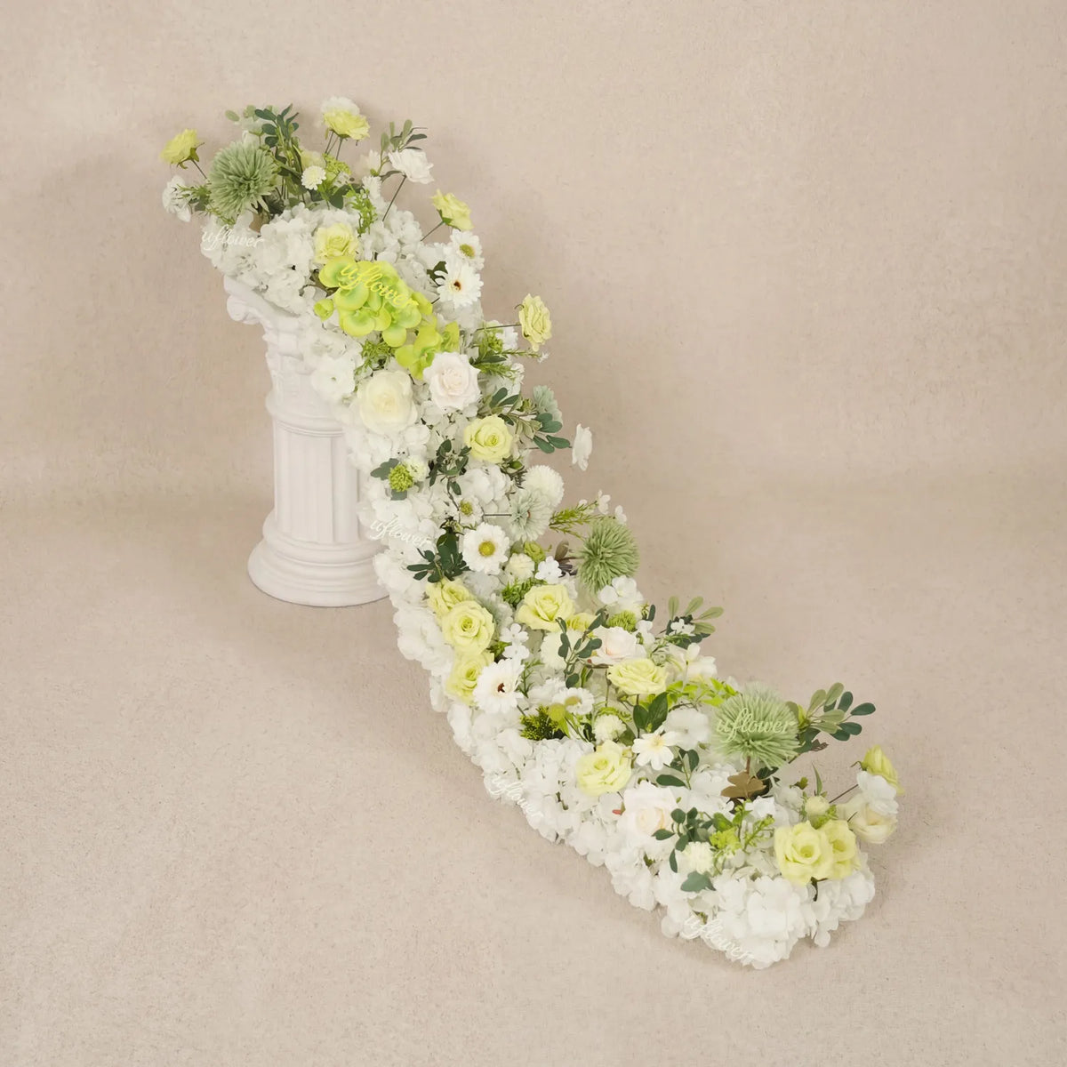 Uflower Crème Blanc Vert Motif Floral Chemin de Table pour Mariage et Fête Décoration MC80307-01