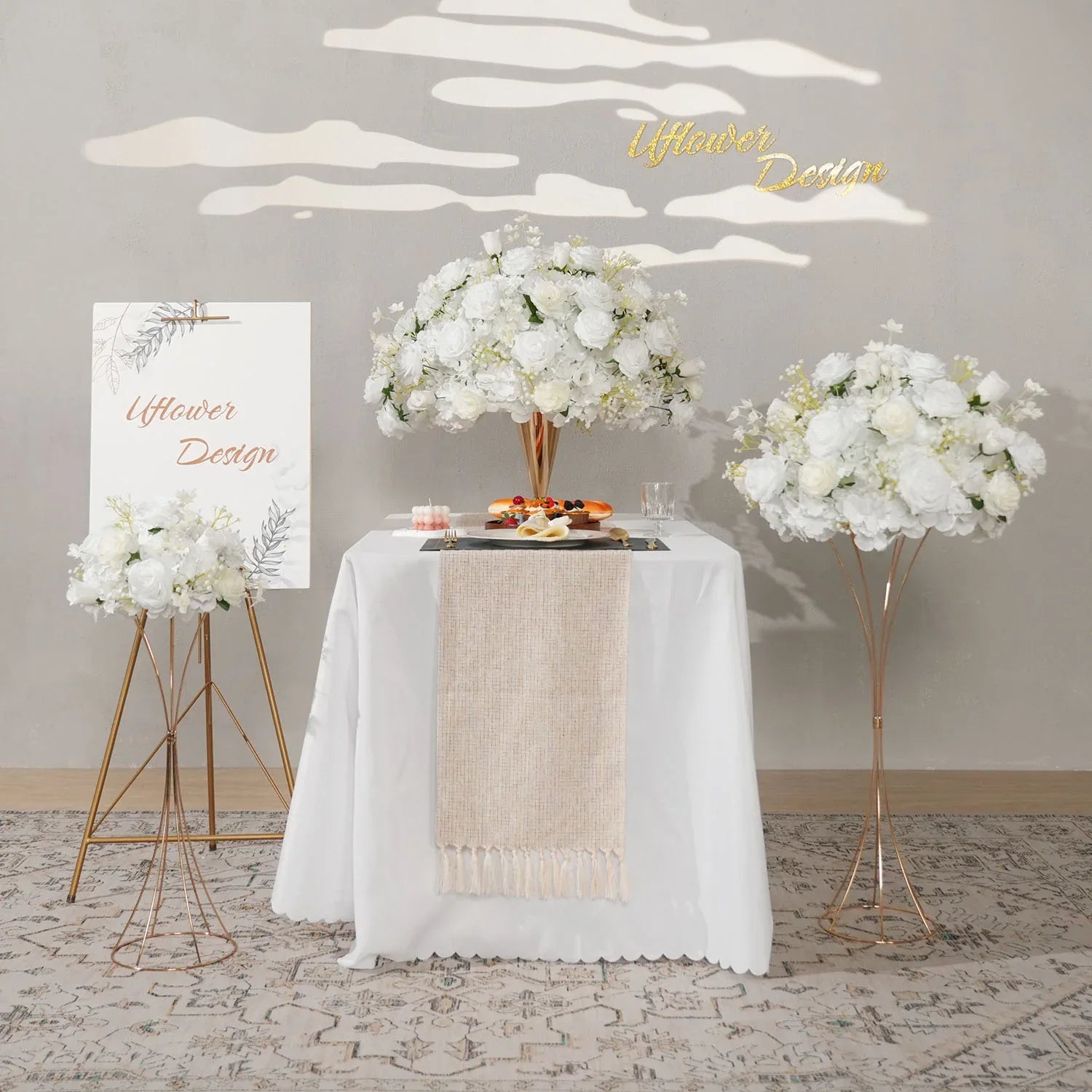 Uflower White Rose Baby's Breath Flower Ball For Table Centerpieces MB80080 - Uflower