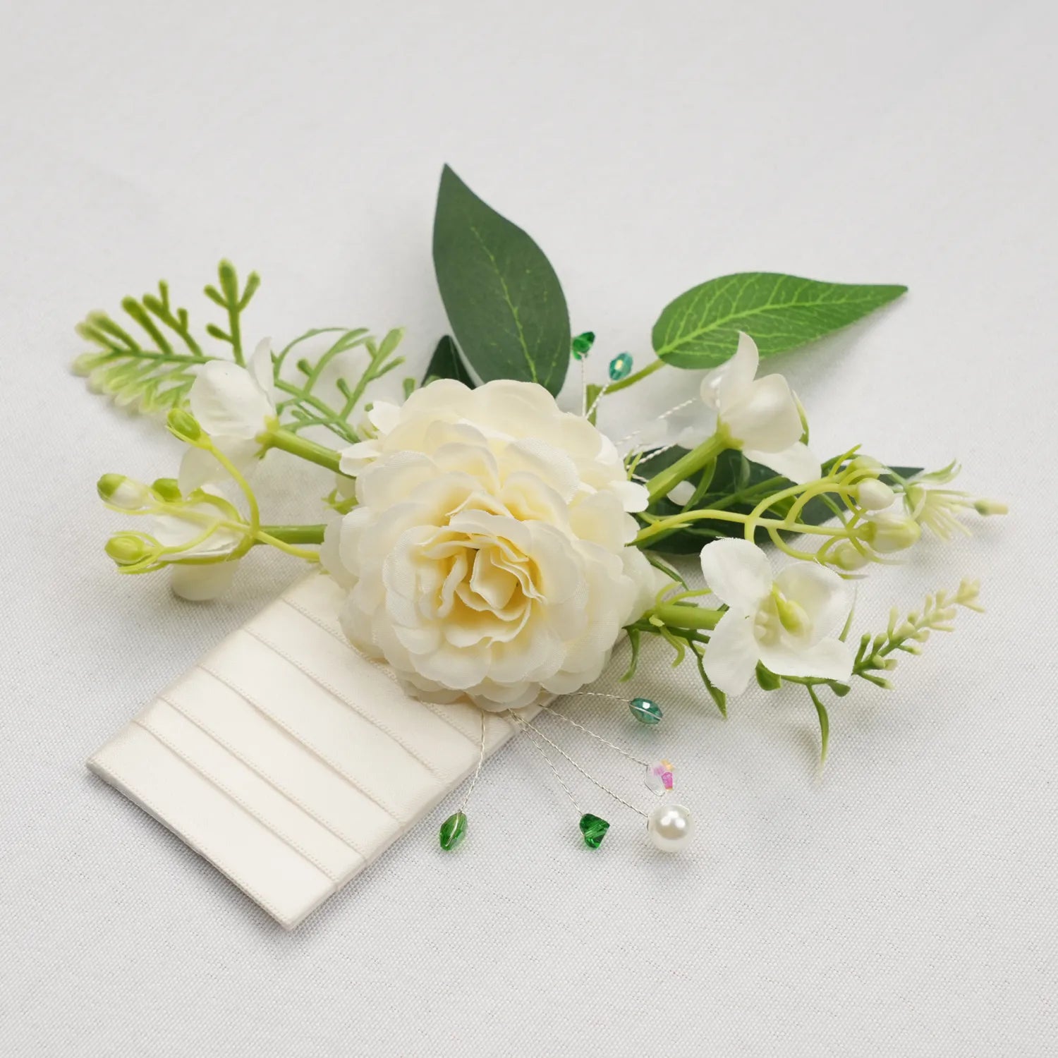 Uflower 6Pcs Ivory Pocket Square Boutonniere for Groom MG80005-02*6