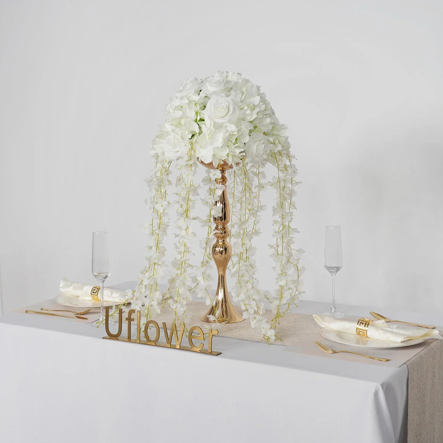 Uflower White Wedding Table Centerpiece Flower Arrangement MB80055-01 - Uflower