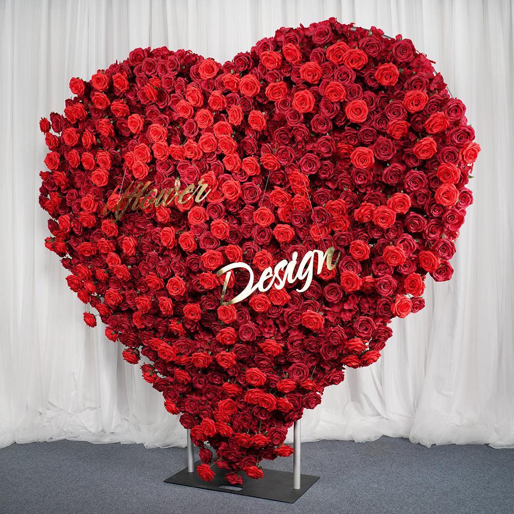 Uflower 2*2m Red Rose Heart Shaped Flower Wall Wedding Background MA80001 - Uflower