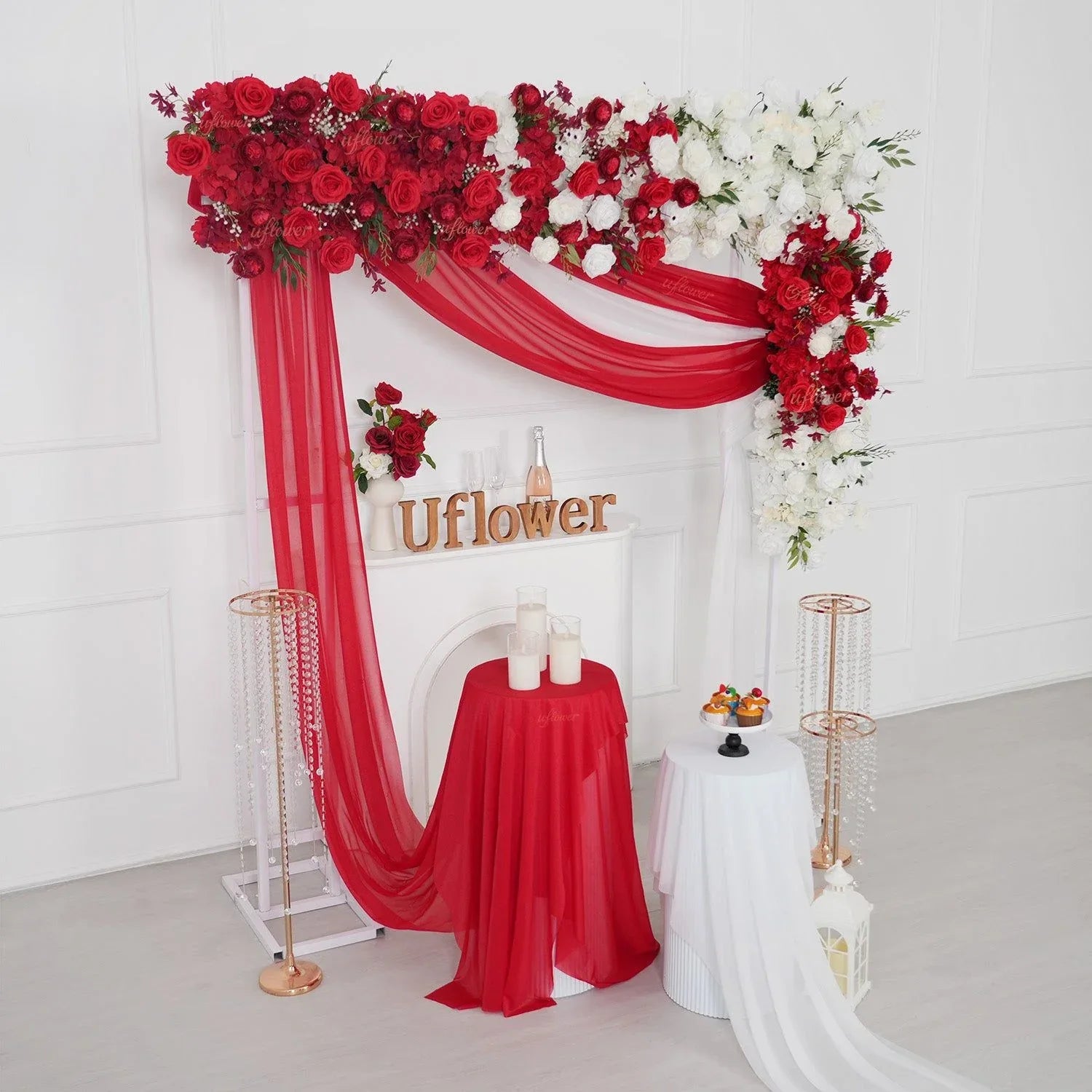 Uflower Artificial Red White Rose Flower Row Wedding KT Backdrop Decor SET80196 - Uflower