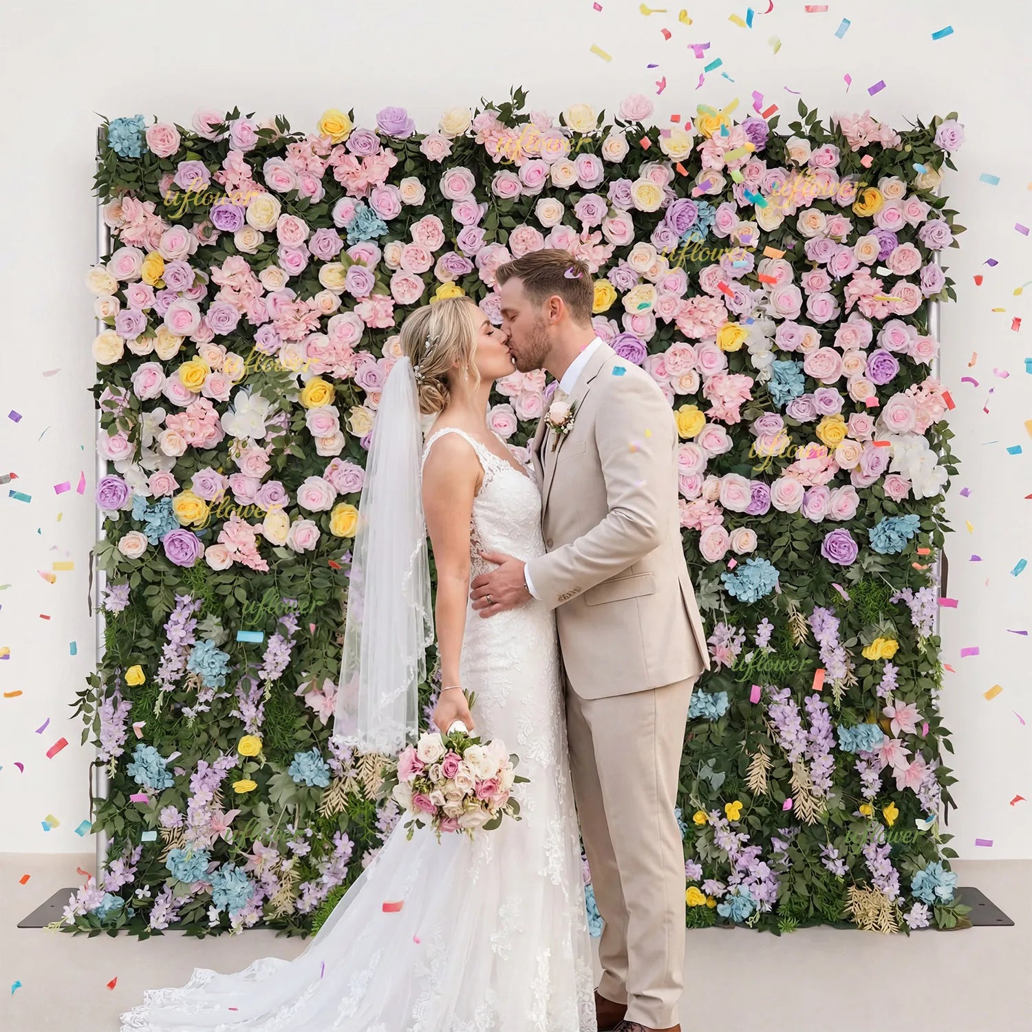Uflower Flower Wall 3D Purple Pink Rose Floral Backdrop Wedding Party Proposal Decor SET80101