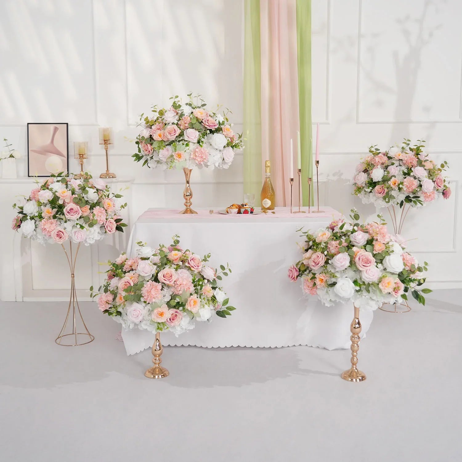 Uflower Pink White Rose Green Leaf Table Centerpieces Floral Ball Wedding Decoration MB80070 - Uflower