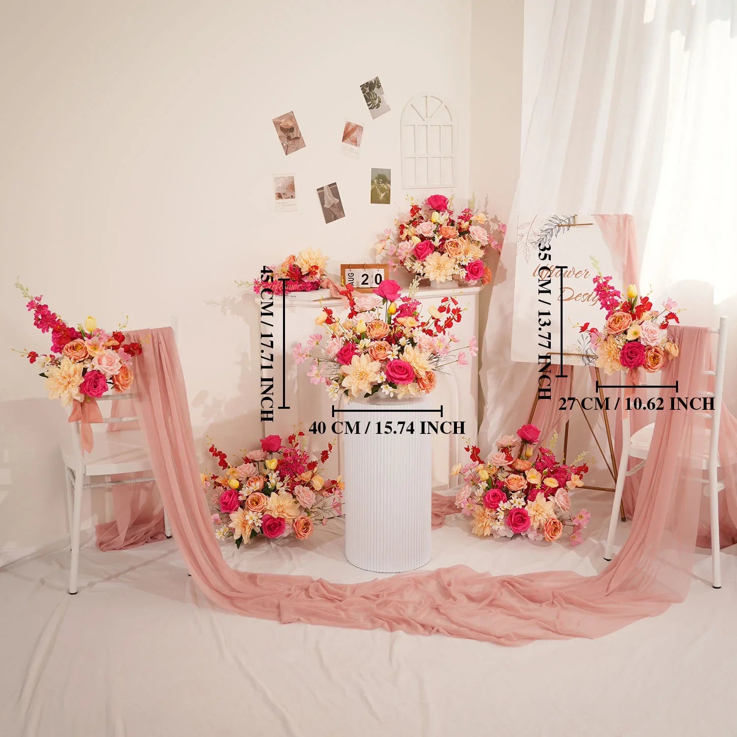 Uflower Champagne Pink Flower Arrangement Wedding Party Backdrop Floral Props SET80176-01 - Uflower