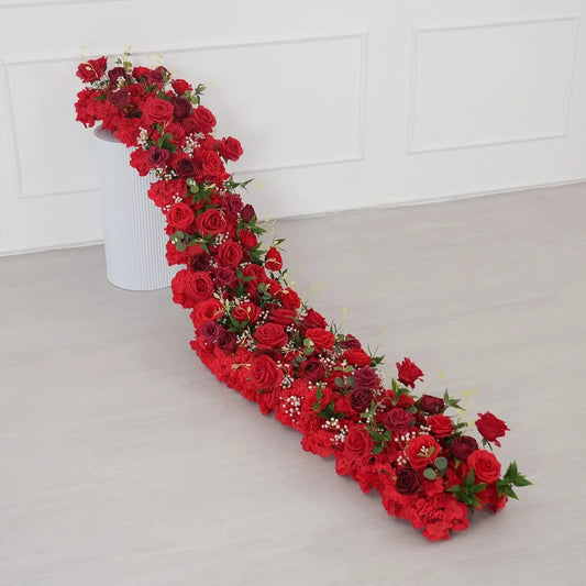 Uflower Artificial Red Rose Baby's Breath Flower Row Wedding KT Backdrop Decor SET80209 - Uflower
