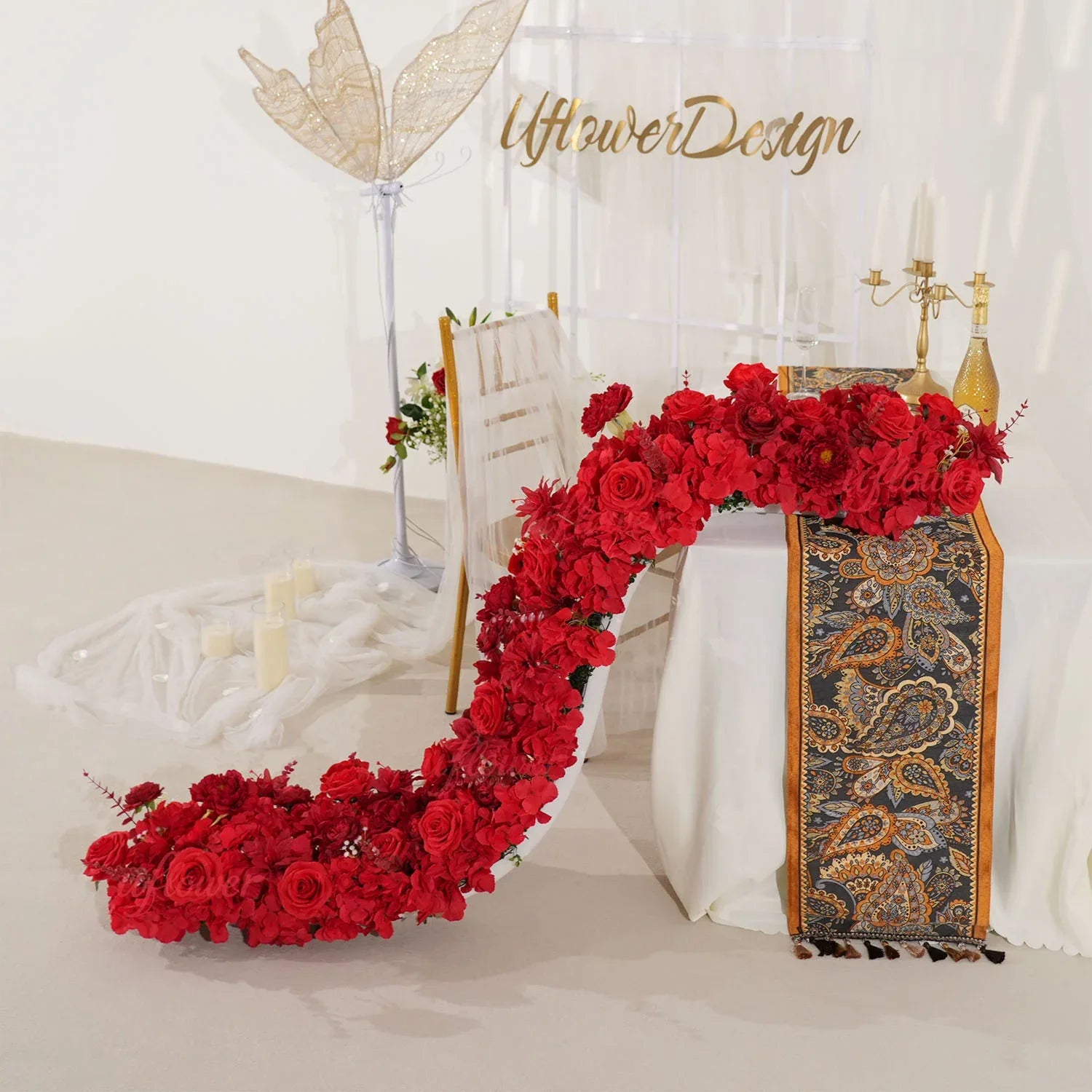 Uflower Artificial Red Rose Flower Row Wedding KT Backdrop Decor MC80075-03 - Uflower