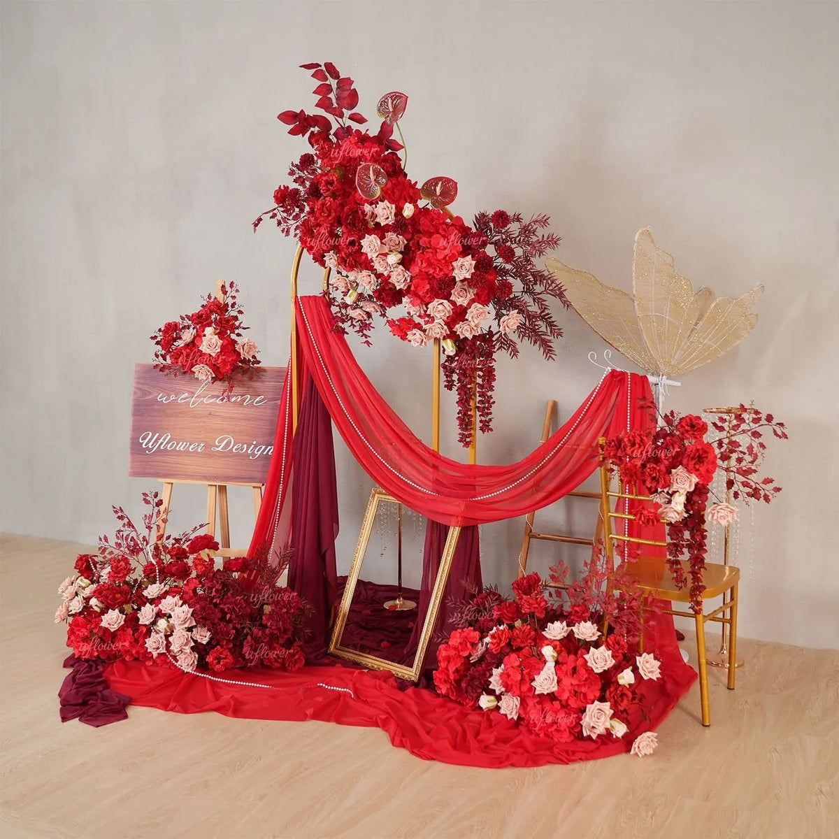 Uflower Red Flower Row Decor KT Board Wedding Arrangement Props SET80164 - Uflower
