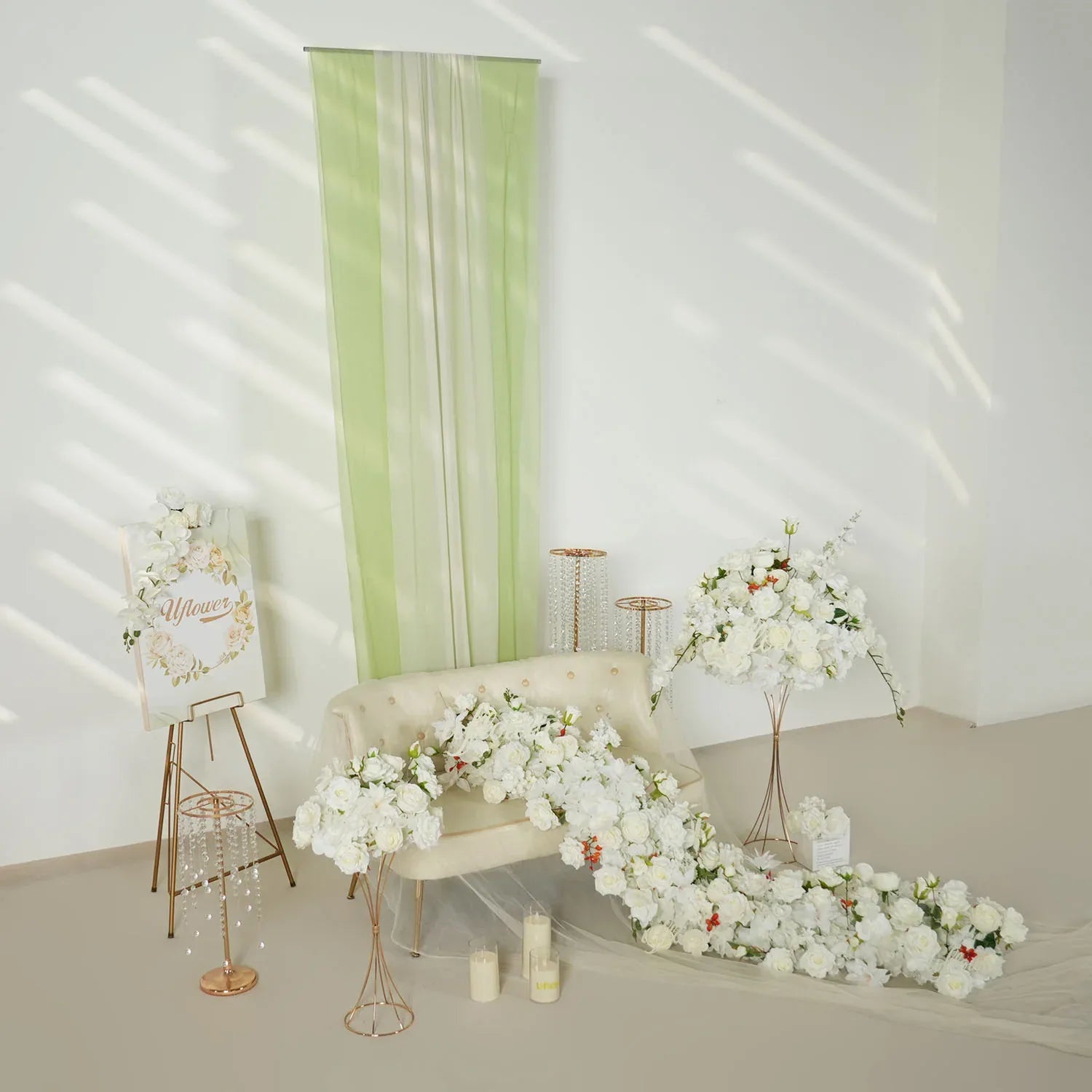 Uflower White Rose Table Runner Sofa Floral Wedding Backdrop Decor SET80146 - Uflower