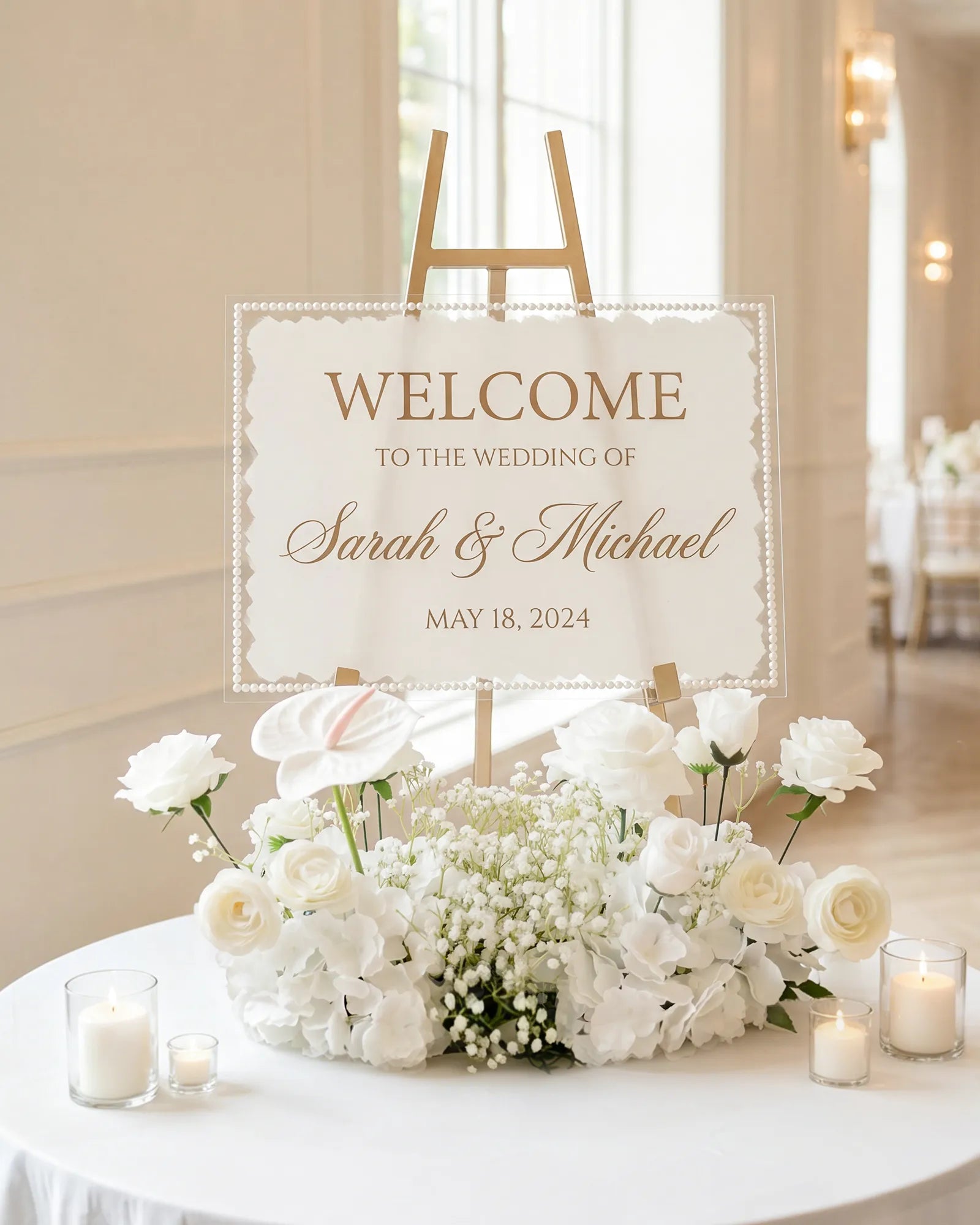 Uflower 50cm White Rose Baby's Breath Flower Row MC89009-03