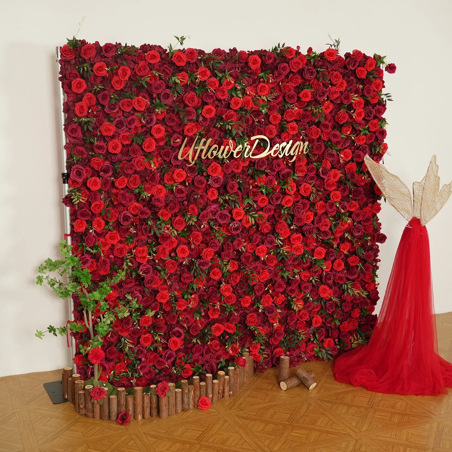 Uflower Red Rose Floral Wall Wedding Backdrop Birthday Party Decor SET80118-01