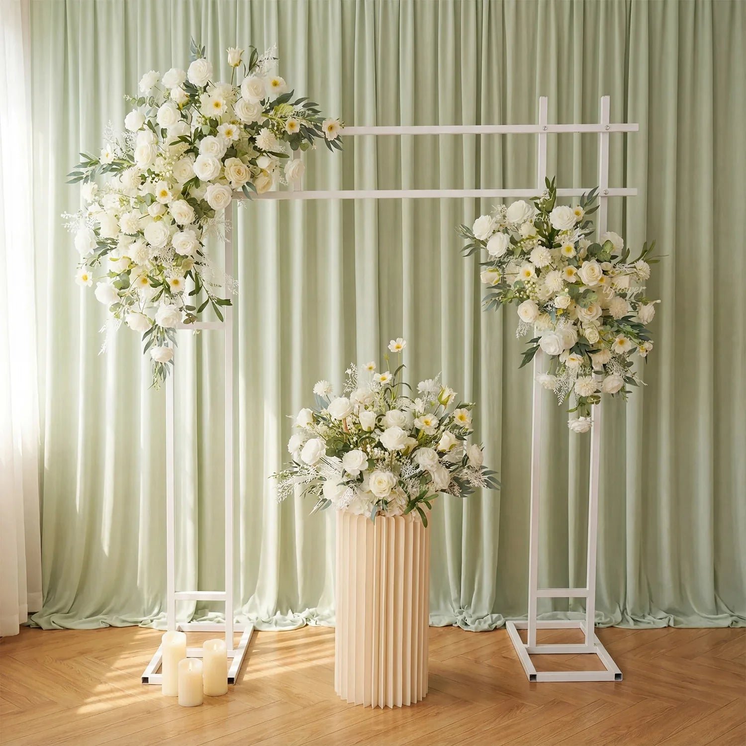 Artificial White Green Wedding KT Backdrop Flower Row Decor SET80075 - Uflower