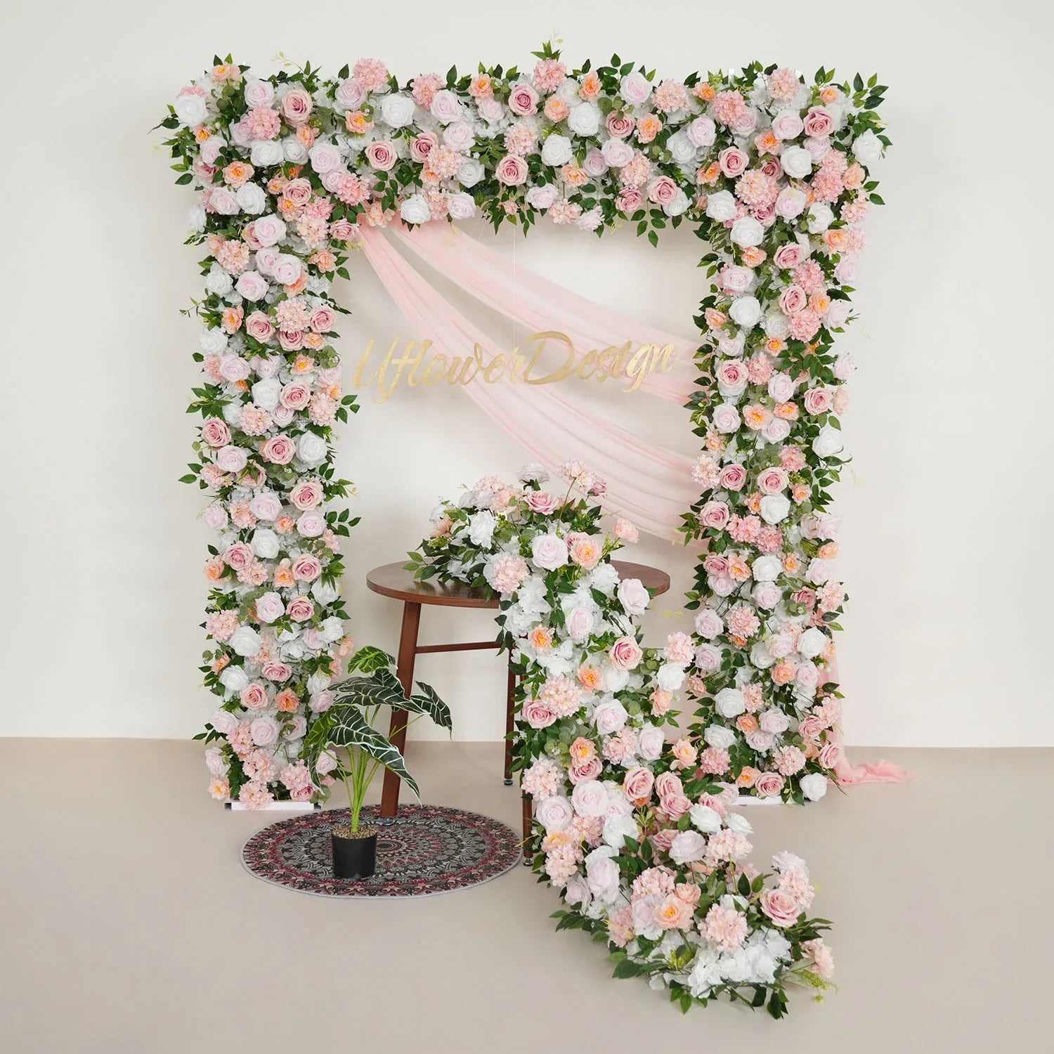 Uflower Pink White Rose Floral Square Arch Wedding Party Backdrop Decoration SET80117-01 - Uflower