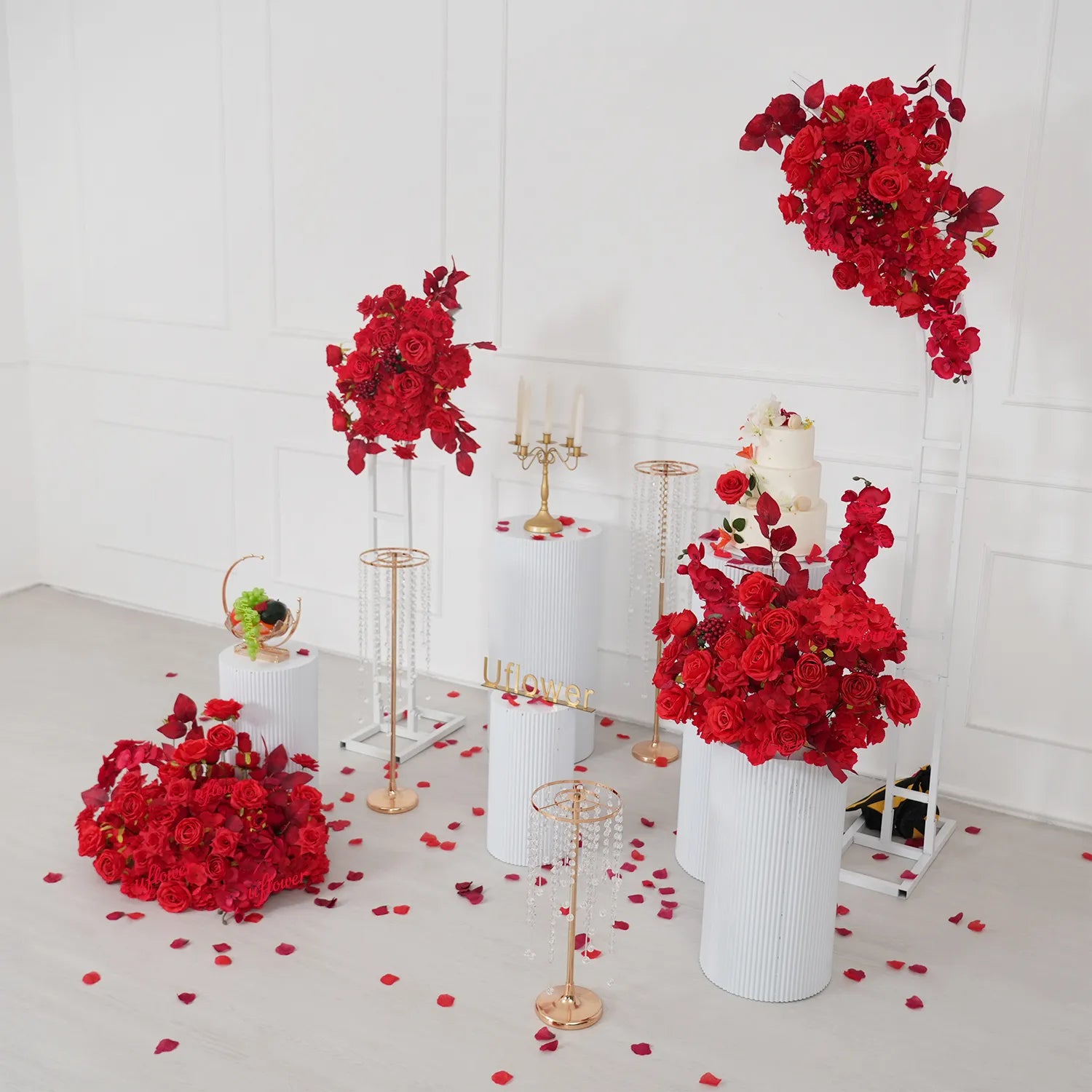Uflower Artificial Red Rose Wedding KT Backdrop Flower Row Decor SET80203