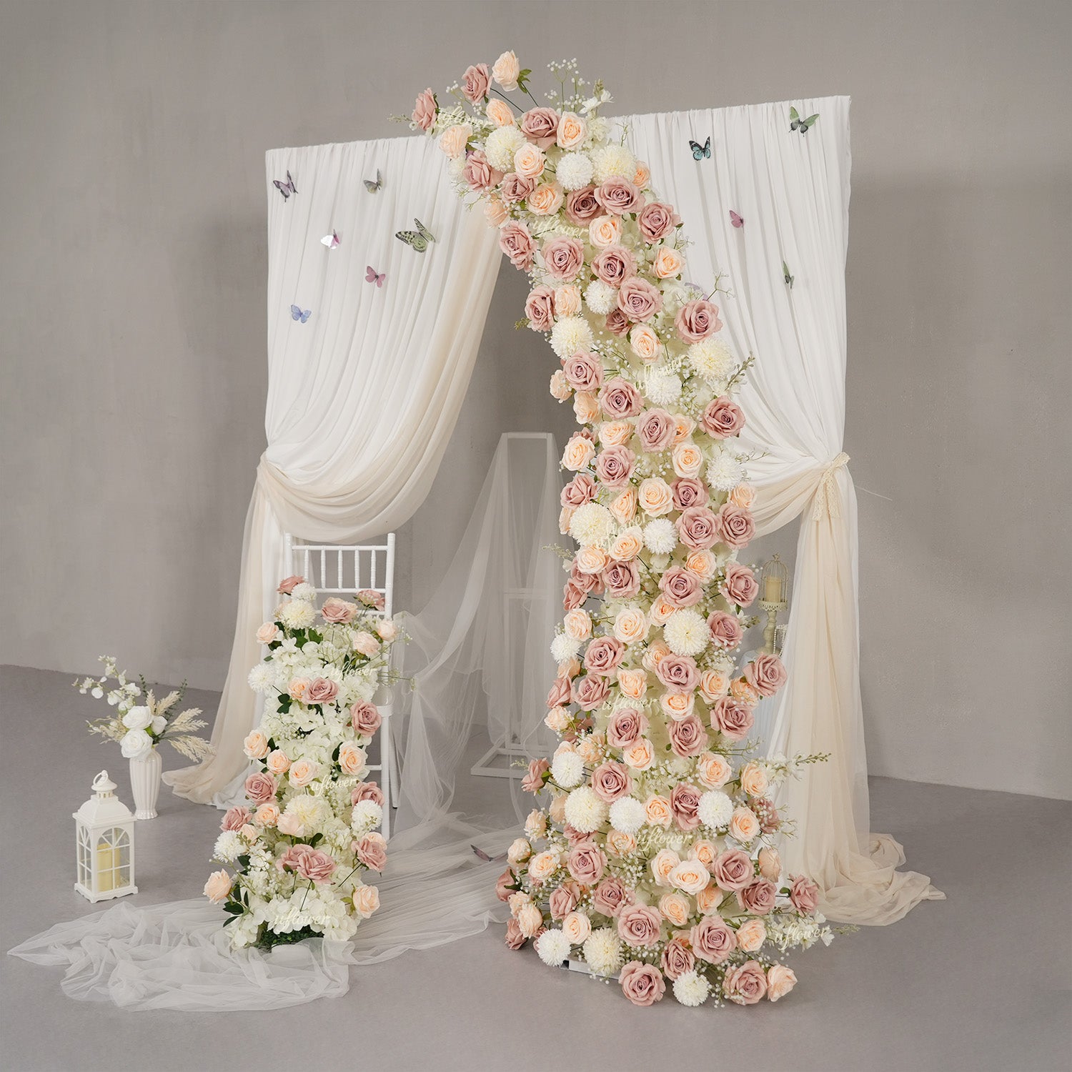 Uflower Champagne Horn Arch Baby's Breath Wedding Backdrop Party Event Decor Props SET80223