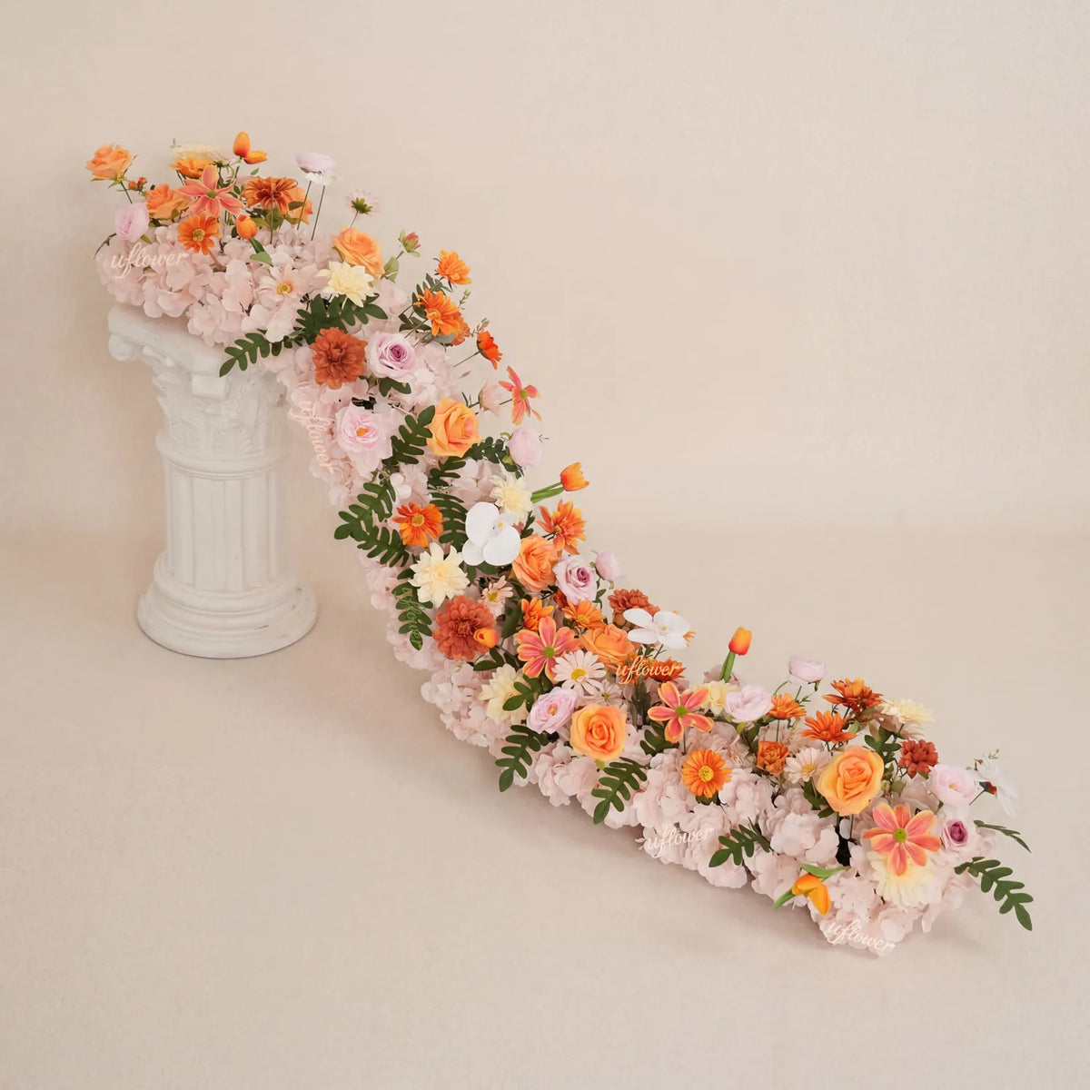 Uflower Chemin de table orange canapé floral toile de fond de mariage Décoration MC80307-01
