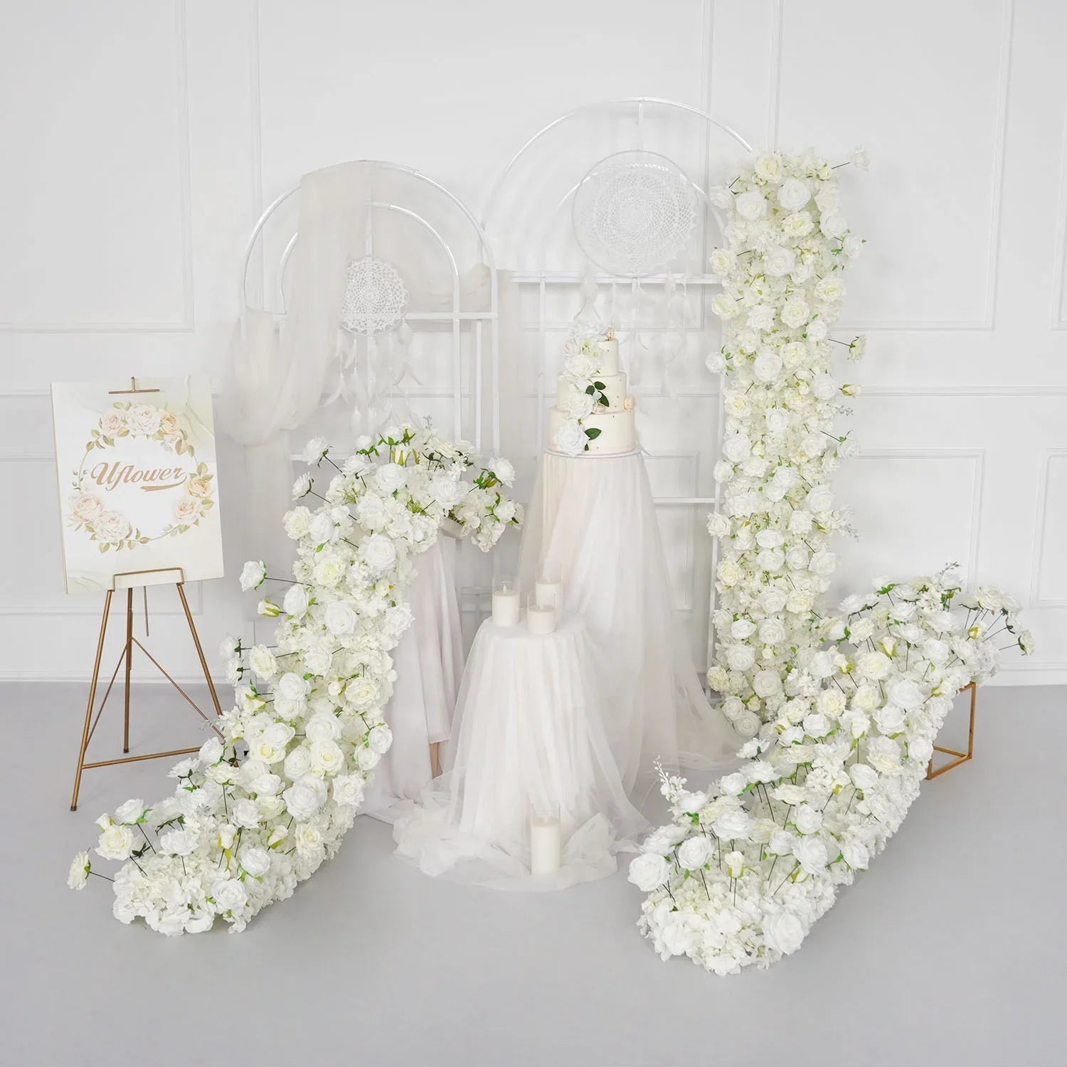 Uflower White Sofa Table Runner Floor Flower Arrangement MC80087-04 - Uflower