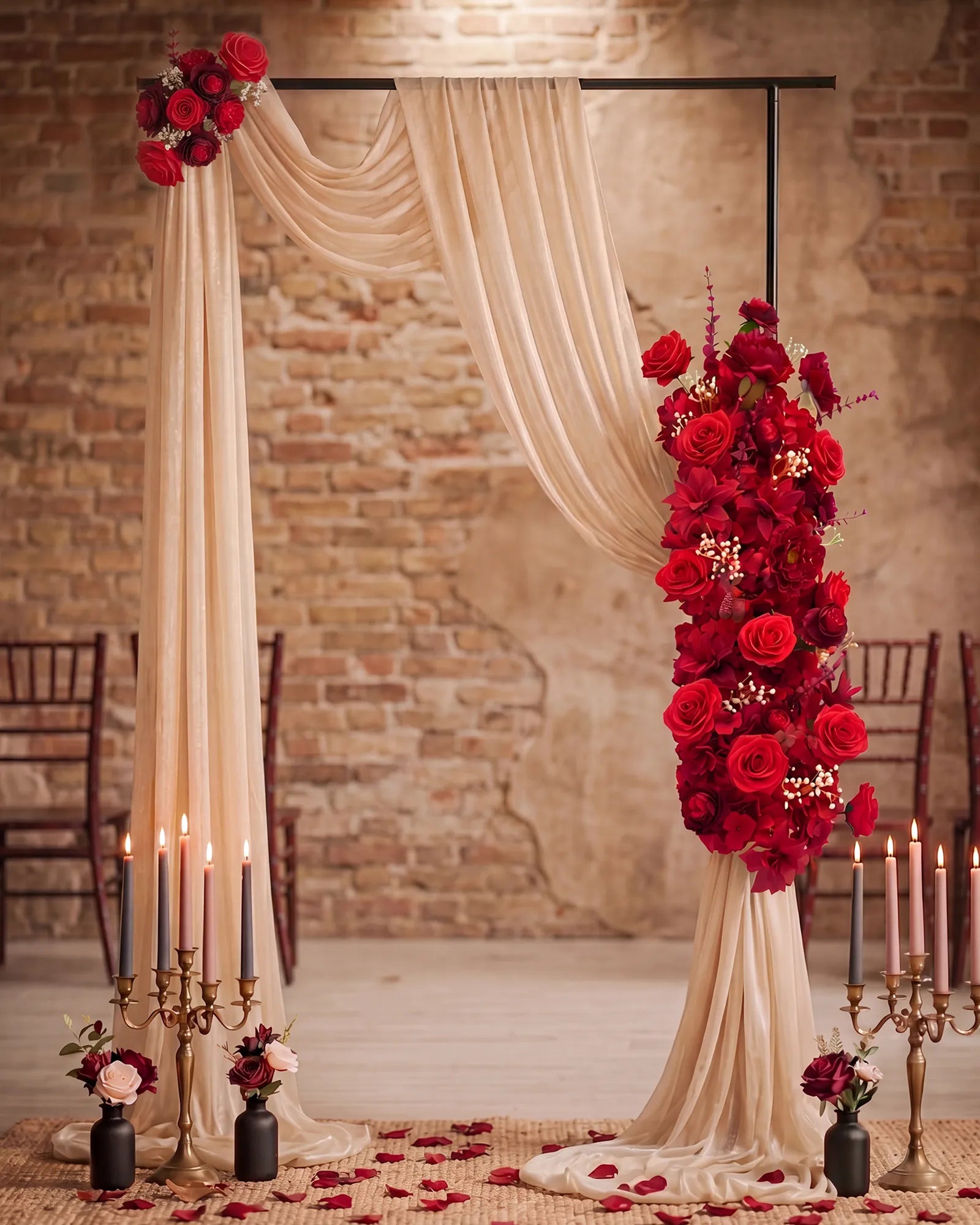 Uflower 100cm Red Rose & Peony Flower Row with Drapes MC89005-01