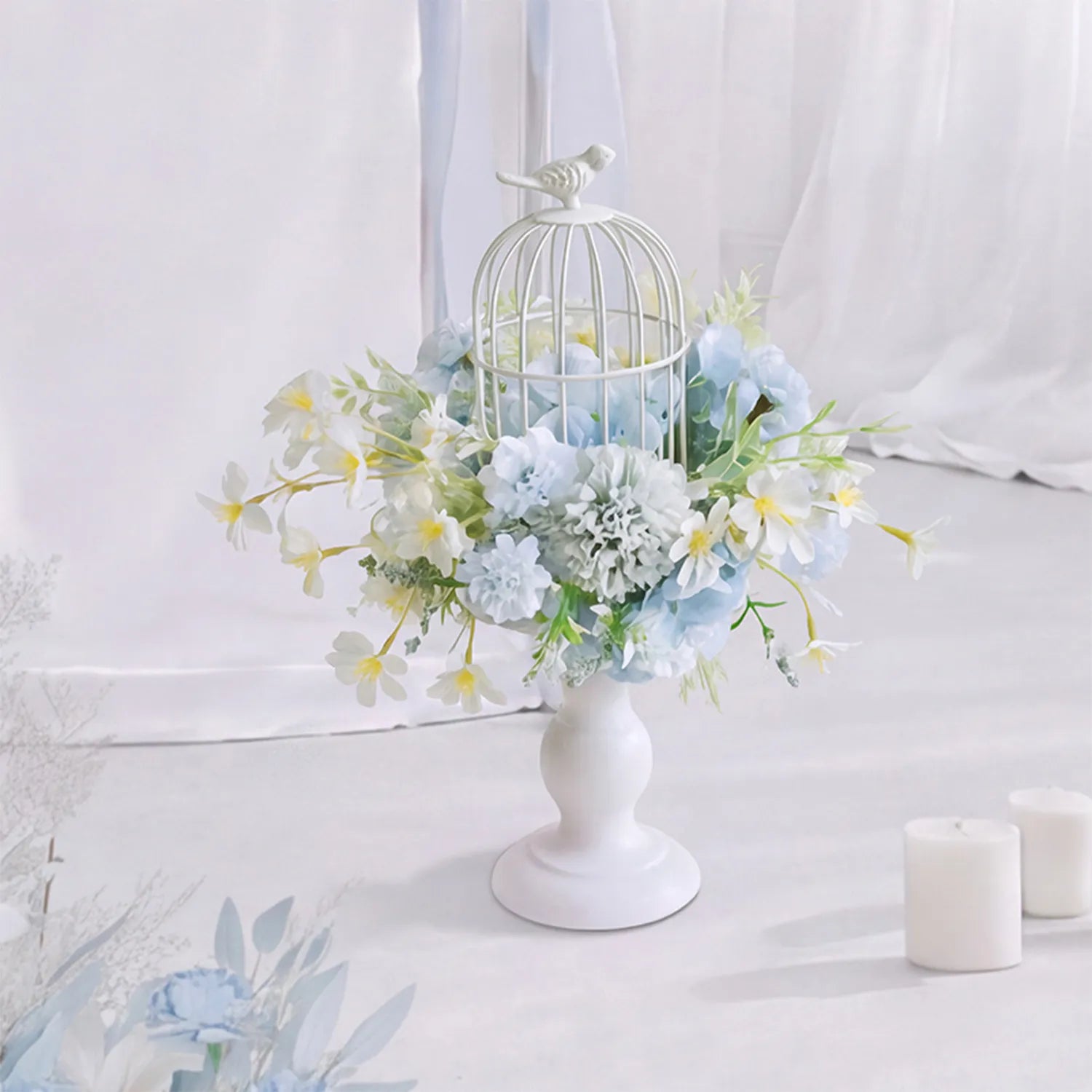 Blue Wedding Decor Set | Horn Arch, Aisle Flowers & Table Centerpieces