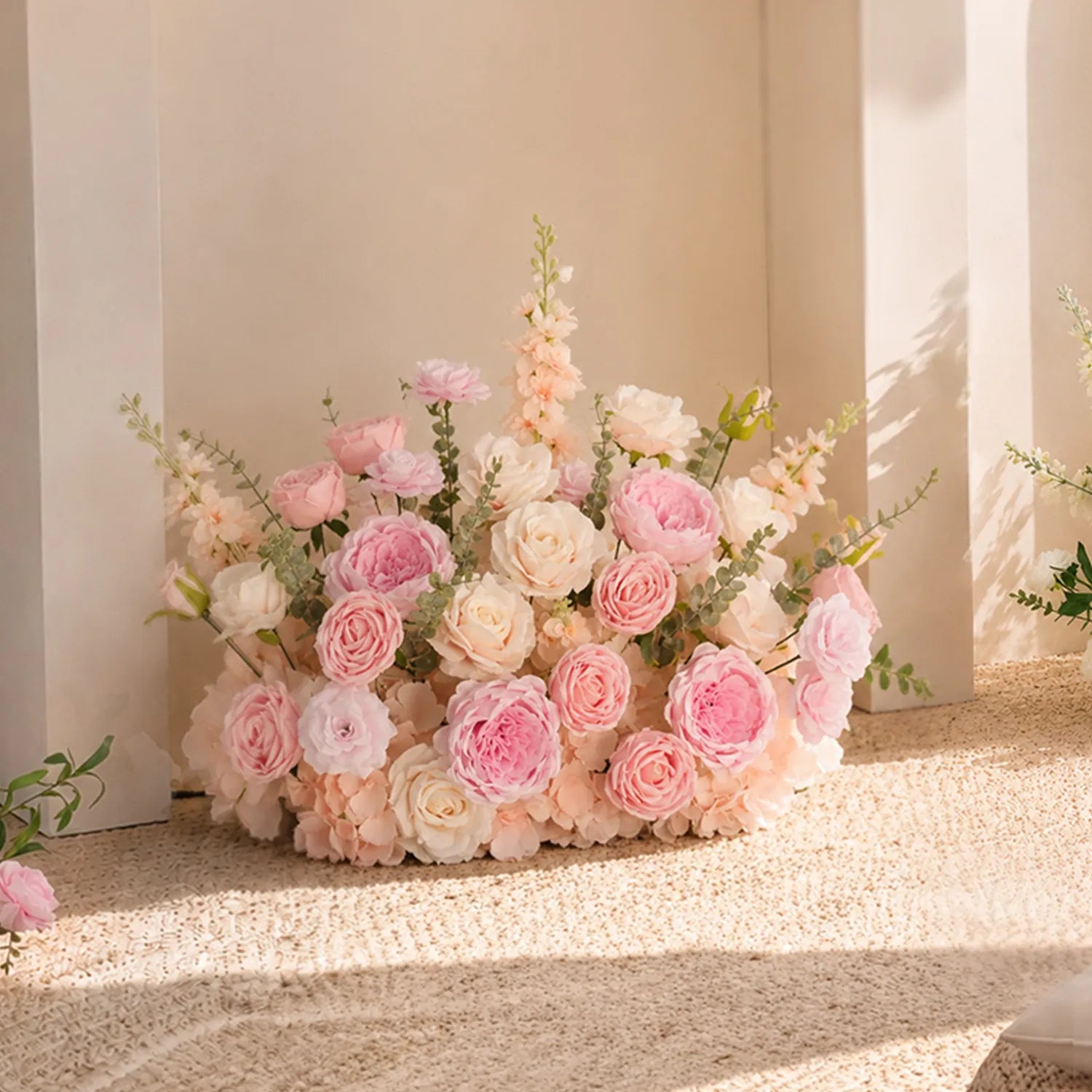Romantic Pink Beach Wedding Decor | Ground Flowers & Table Flowers