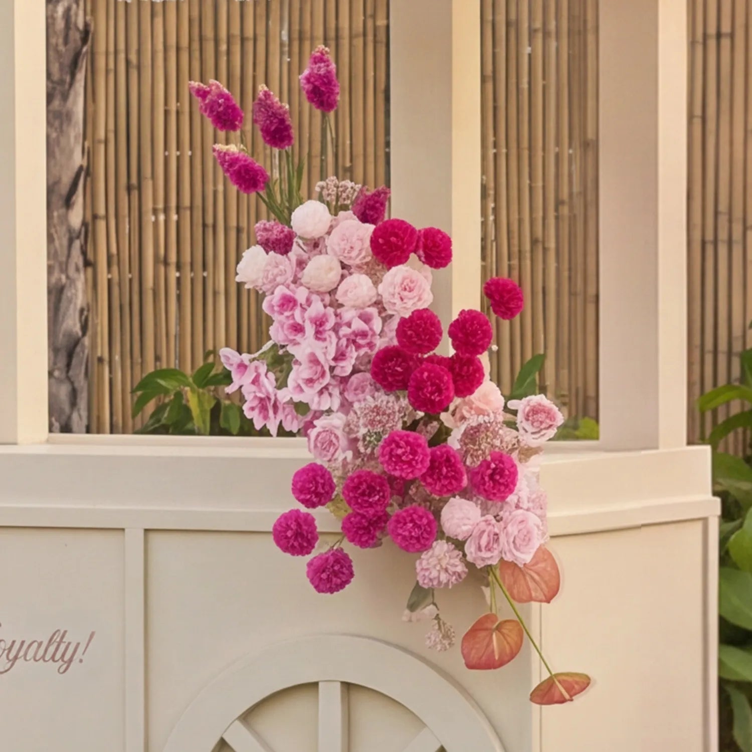 Pink & White Outdoor Wedding Decor | One-Stop Flower Wall, Flower Rows & Table Decor