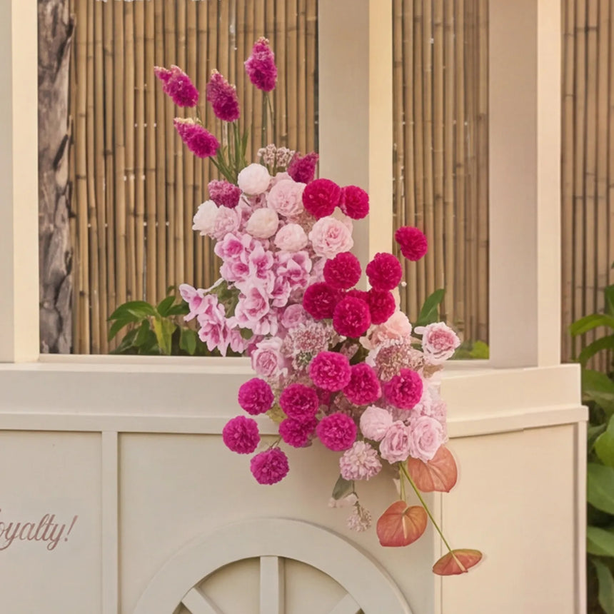 Pink & White Outdoor Wedding Decor | One-Shop Styling Flower Wall, Flower Rows & Table Decor