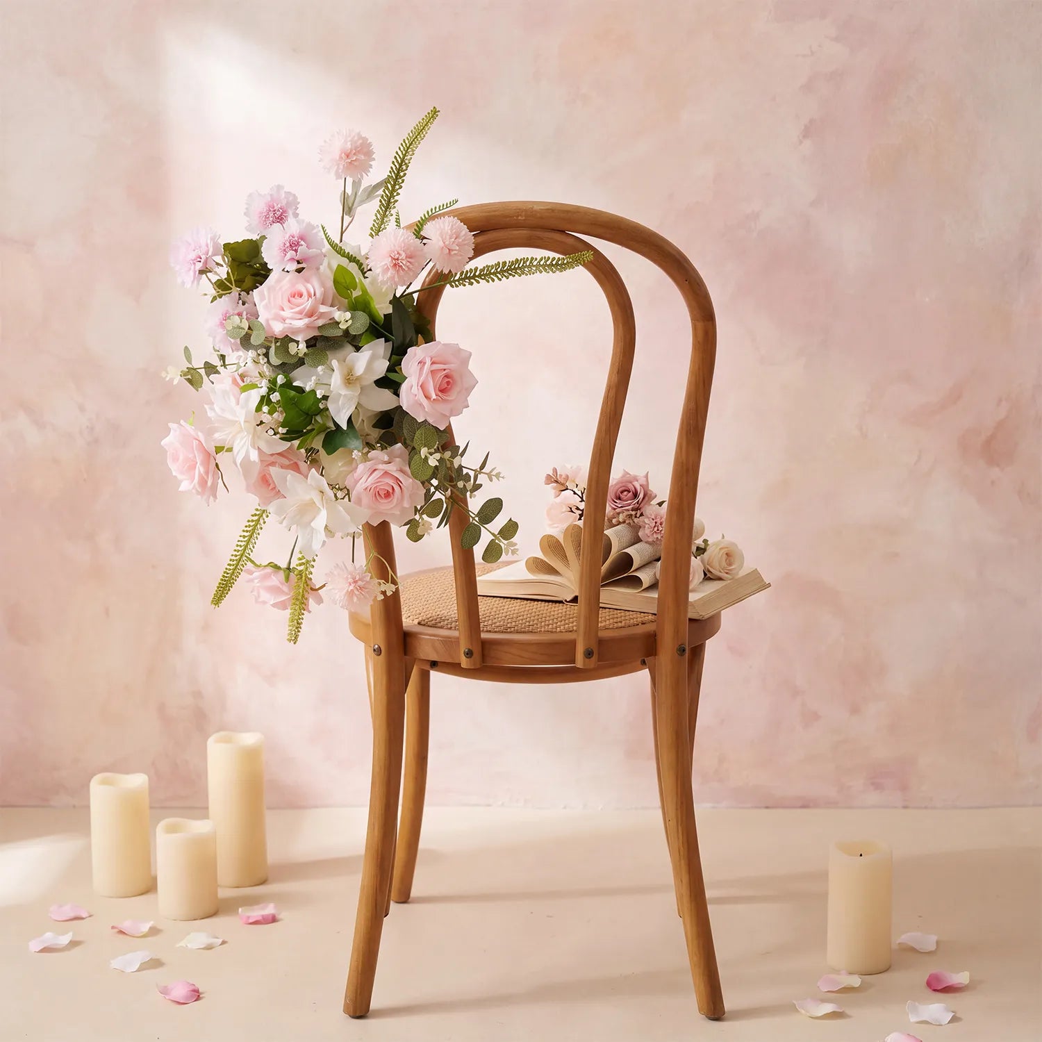 Uflower Pink Wedding Decorations | One-Stop Styling with Floral Wall, Table Flowers, Chair Flowers & Wreaths