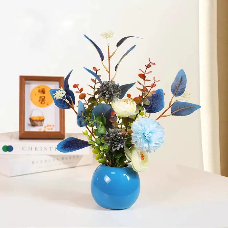 Uflower Blue Bottle Artificial Floral Arrangement Table Decor MH80002-01