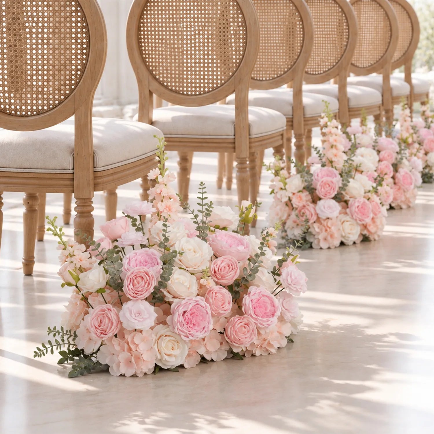 Colorful Church Wedding Decor | One-Stop Arch & Aisle Flower Styling